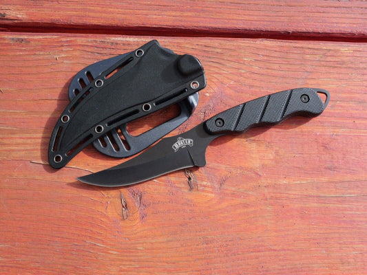 9” Combat Knife Stealth Black Tactical Sheath Full Tang Trailing Point