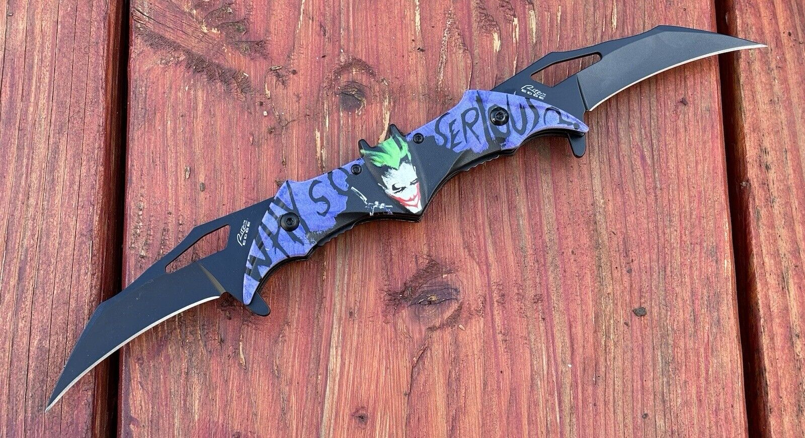 DARK KNIGHT ASSISTED DUAL BLADE BATMAN Joker FOLDING Pocket KNIFE Why So Serious