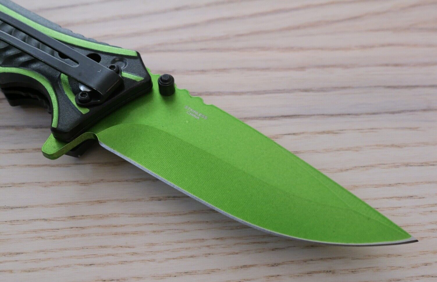 Green Pocket Knife Spring Assisted Black Self Defense Full Size High Visibility