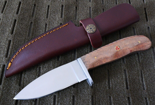 8" Fixed Blade Knife Wood Handle Full Tang Steel Hilt Hand Forged Leather Sheath