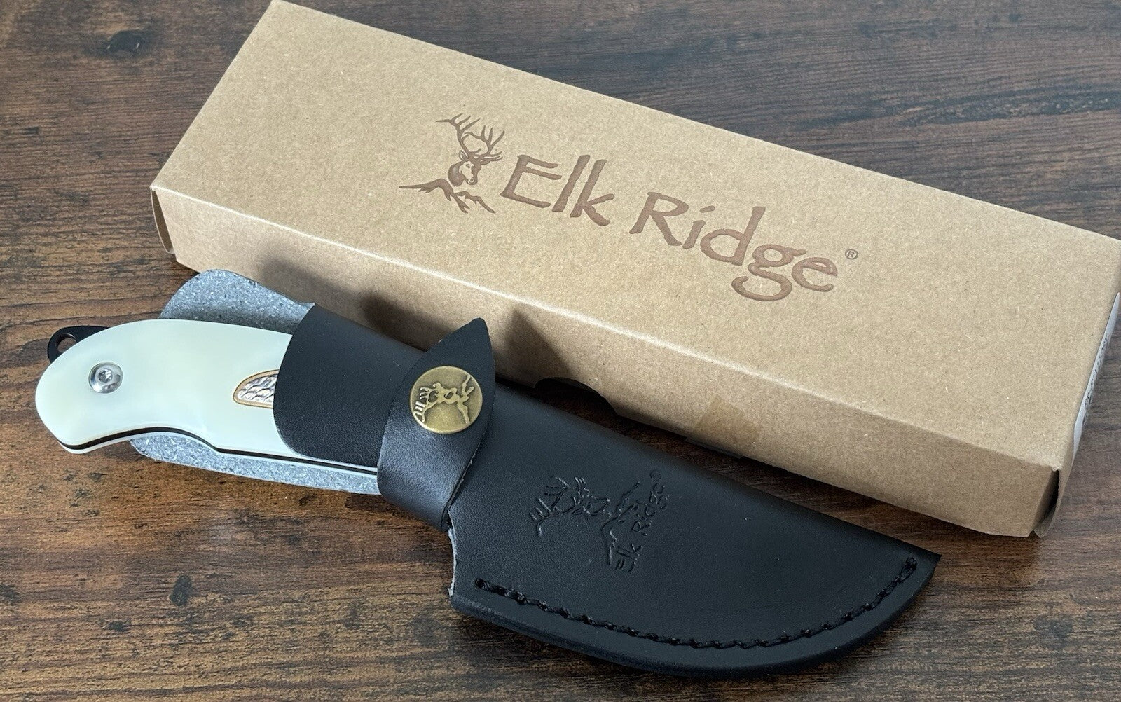 7” Fixed Blade Knife Elk Ridge Full Tang Eagle Laser Engraved Leather Sheath