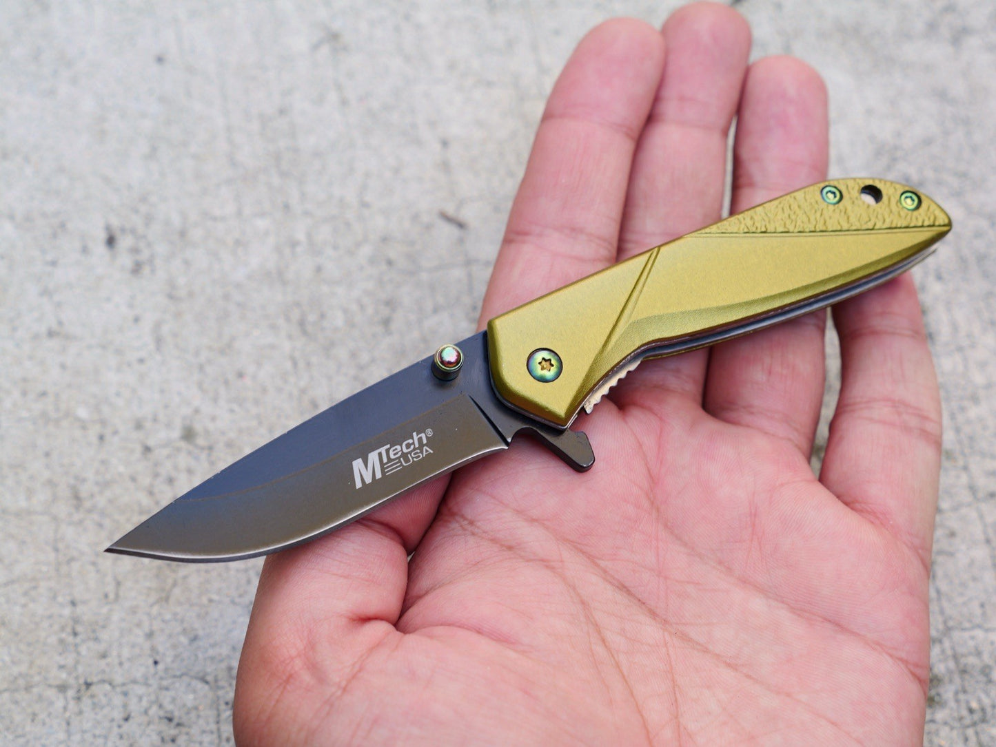 6” Aesthetic Spring Assist Pocket Knife Rainbow Clip Gold Scales Black 3” Blade