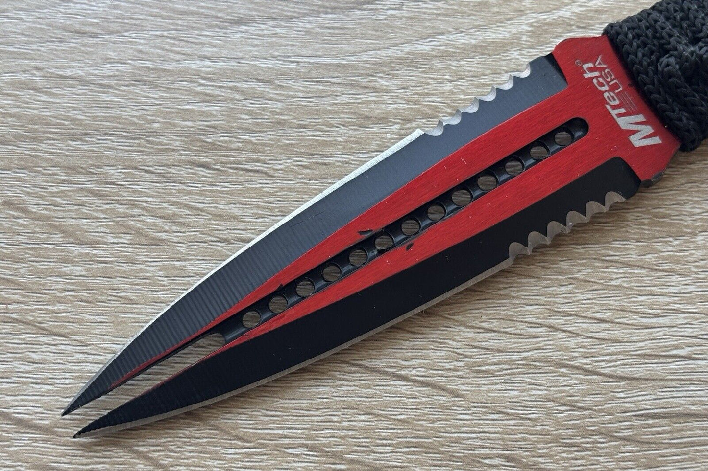 9” Red Stinger Fixed Blade Knife Full Tang Double Edge Sharp Nylon Sheath Cord