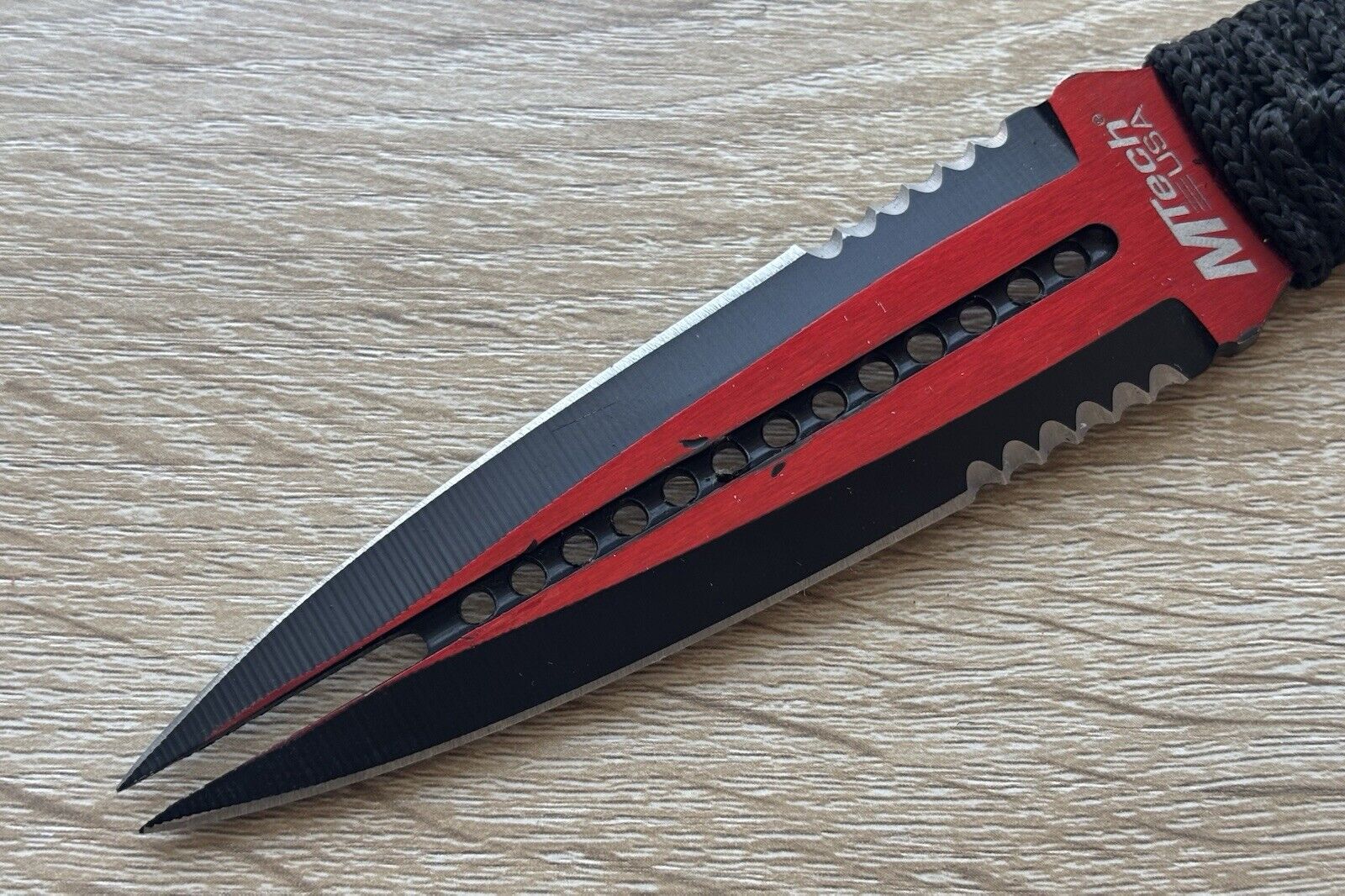 9” Red Stinger Fixed Blade Knife Full Tang Double Edge Sharp Nylon Sheath Cord
