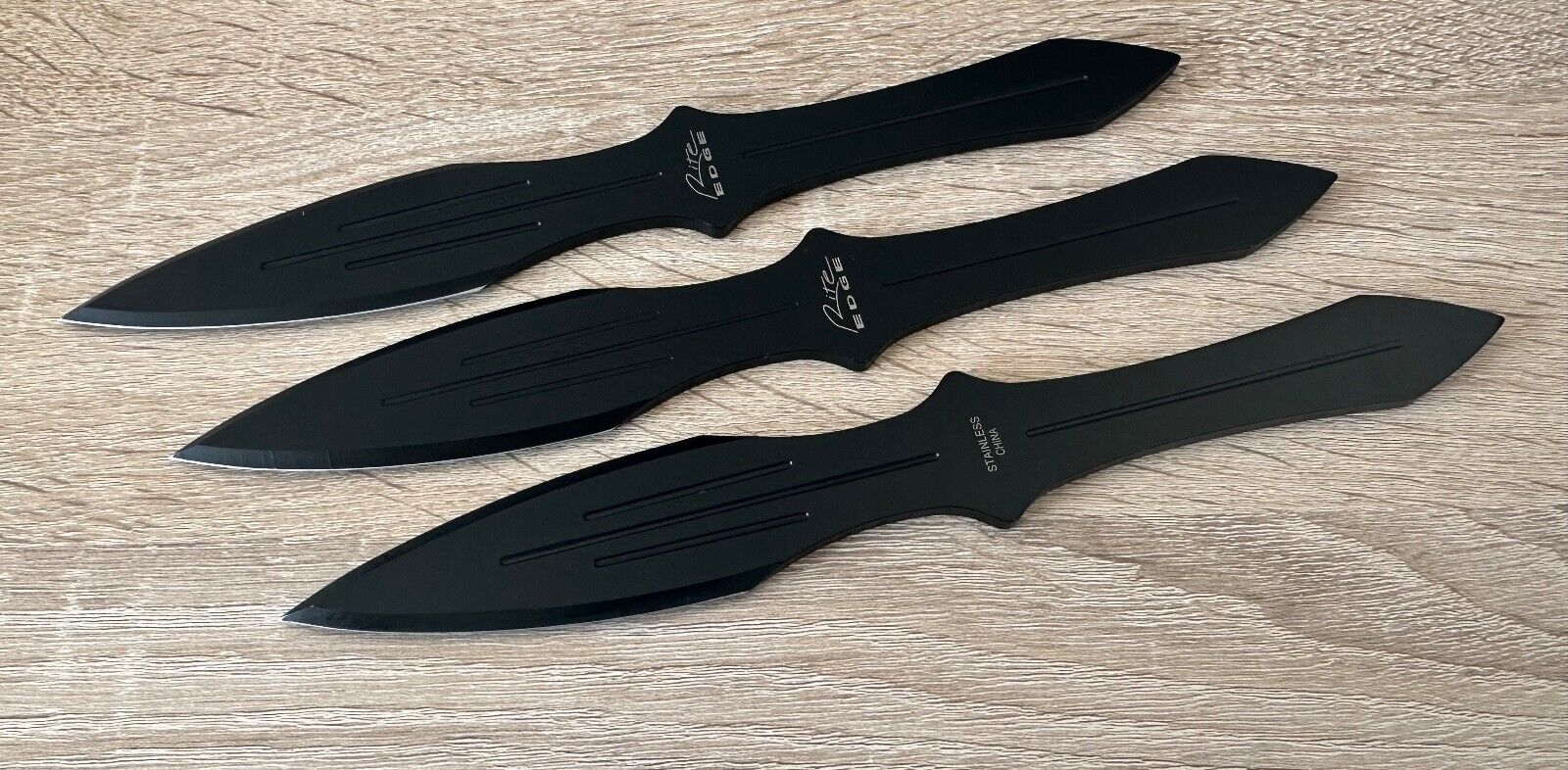 Black Throwing Knives Set Spear Point Double Edge Heavy Gauge 10" Full Tang