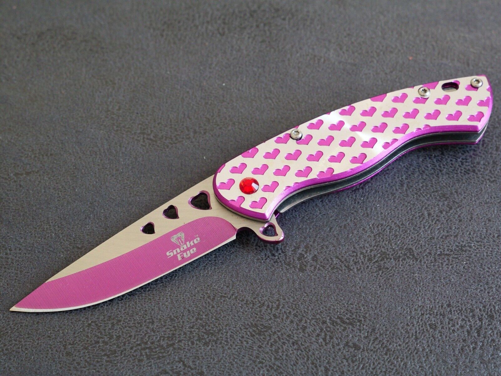 Ladies Pocket Knife Pink Hearts Mini 3.5” Belt Clip Spring Assist Cute Girly Edc