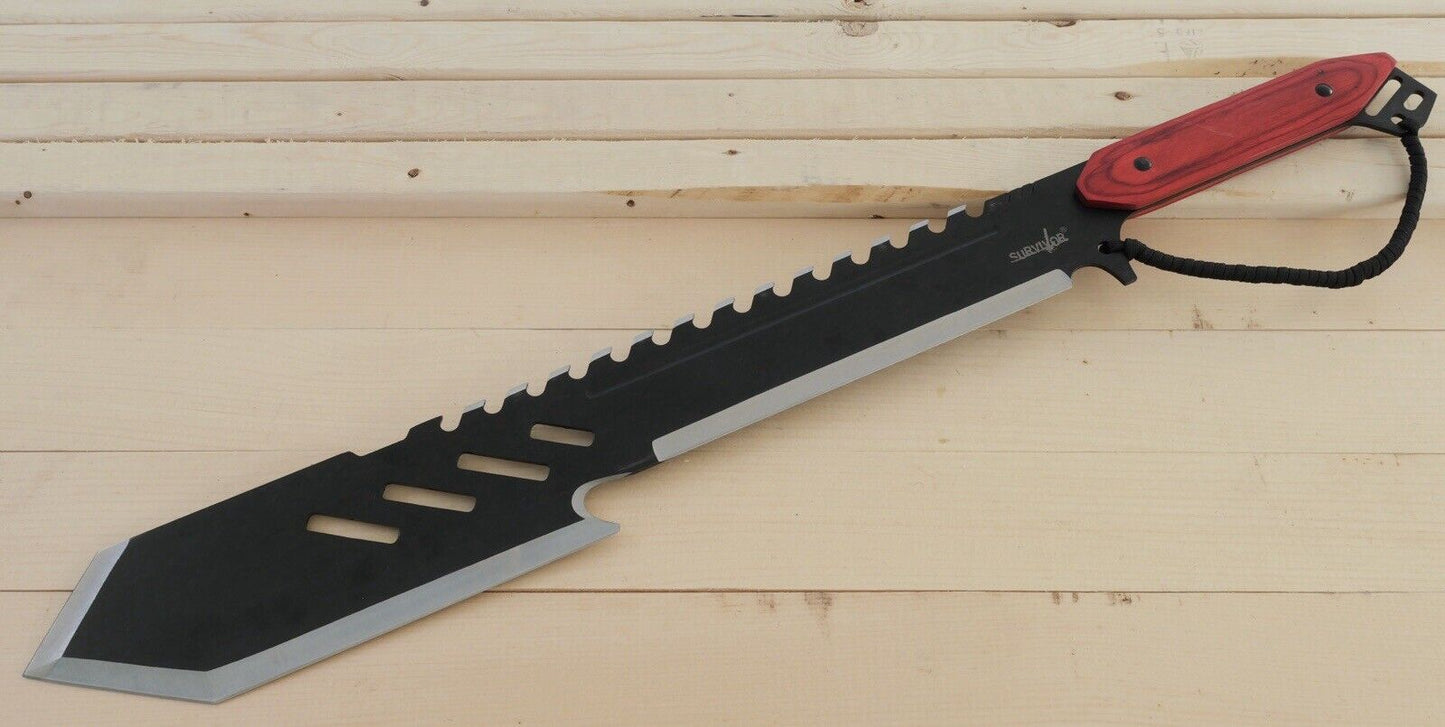 26” Trident Machete Hook Sawback Black Full Tang EXTREME Heavy Duty Bushcraft