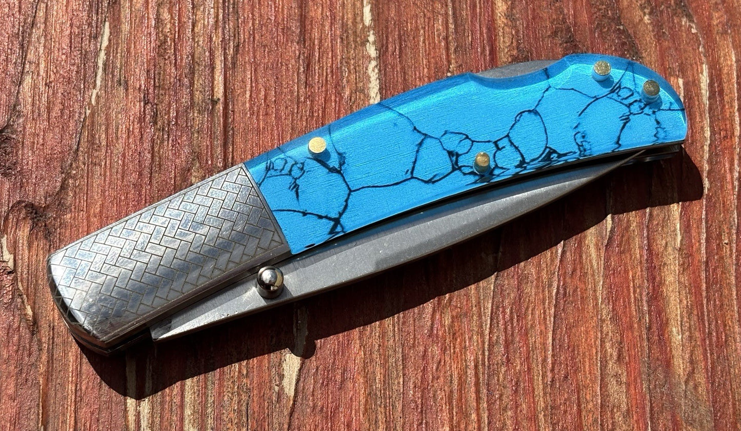 4” Classic Pocket Knife Lock Back Blue Chrome 7” Overall 3” Blade Sharp