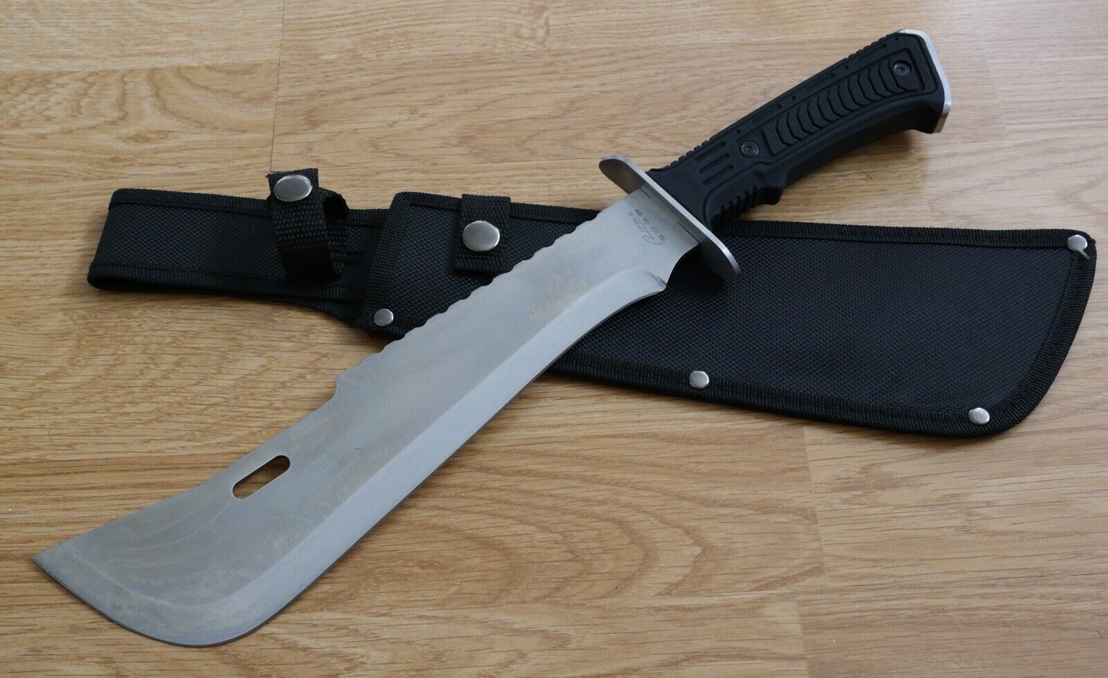 16” Mini Machete Silver Rubber Handle Hilt Panga Sheath Belt Loop Sharp Stealth