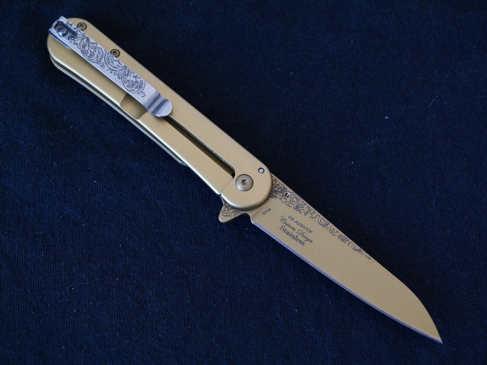 Gold Buck Spring Assist Pocket Knife Victorian Era Style Ornate Full Metal 8”