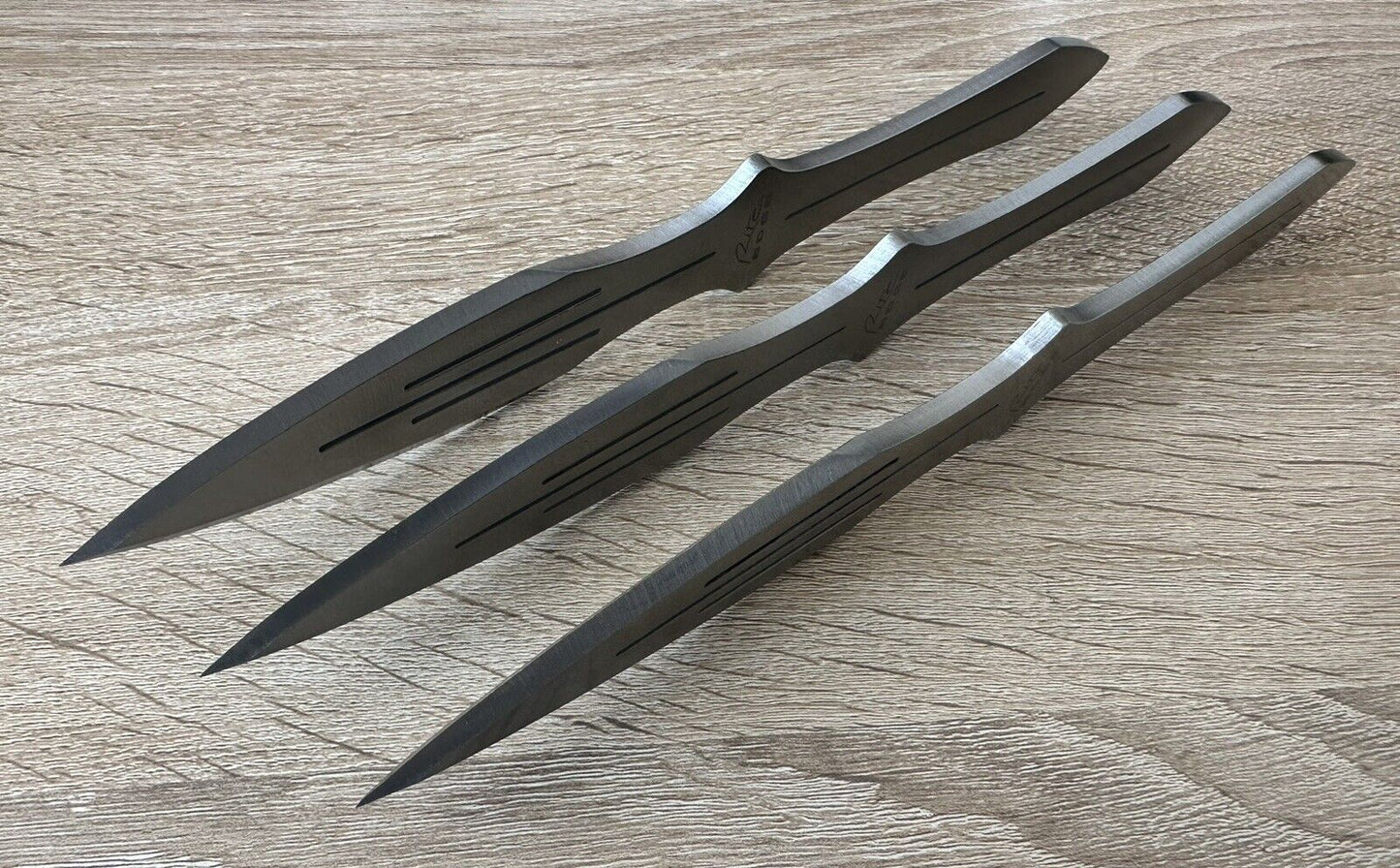 Silver Throwing Knives Set Spear Point Double Edge Heavy Gauge 10" Full Tang