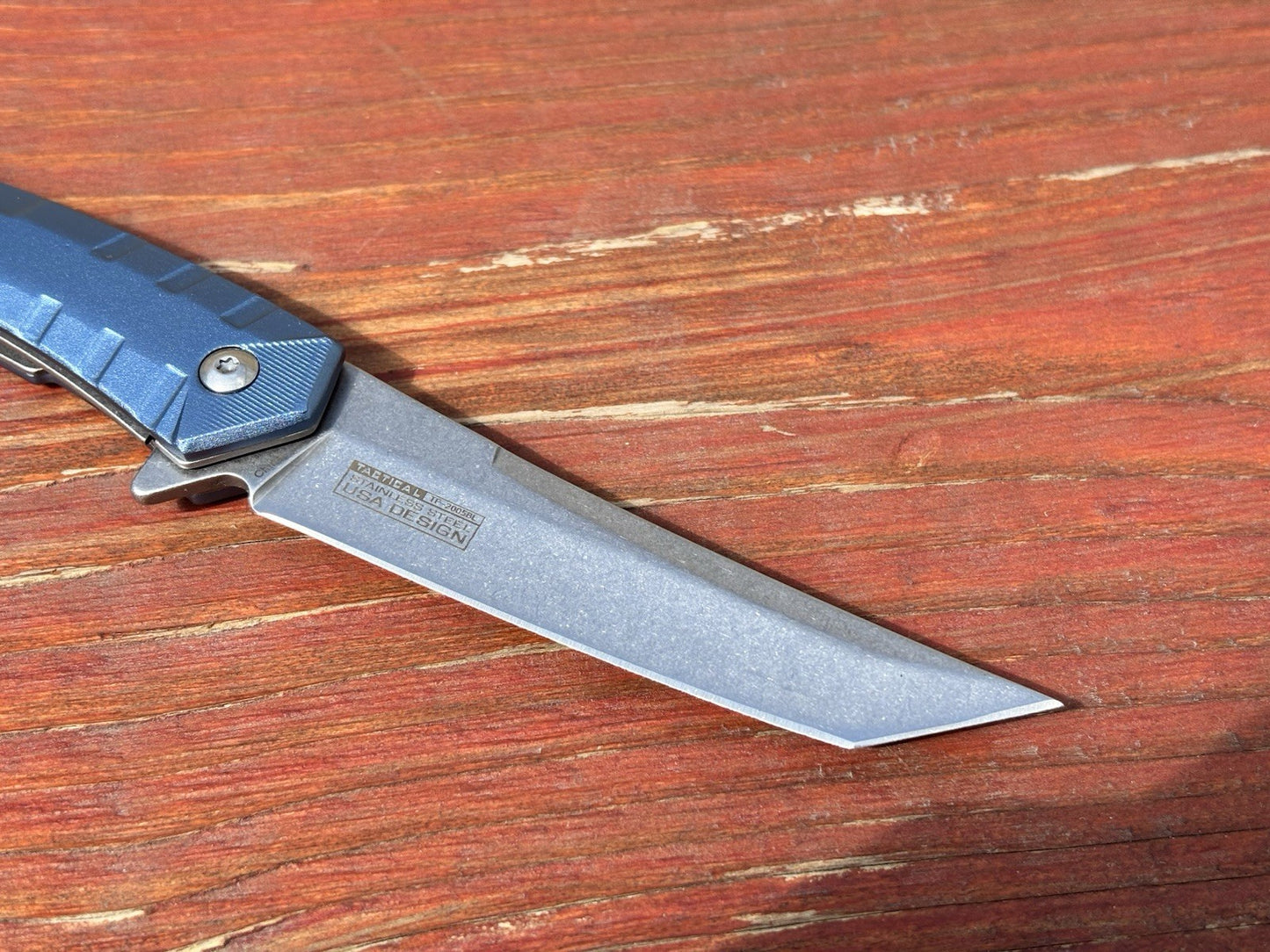 9” Slim Pocket Knife Full Metal Spring Assist Curved Tanto Blade Stonewashed Ceo