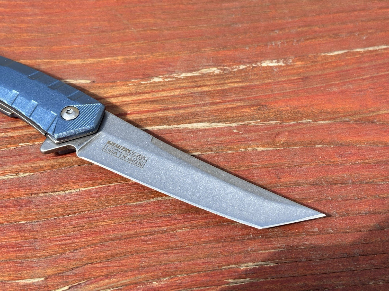 9” Slim Pocket Knife Full Metal Spring Assist Curved Tanto Blade Stonewashed Ceo