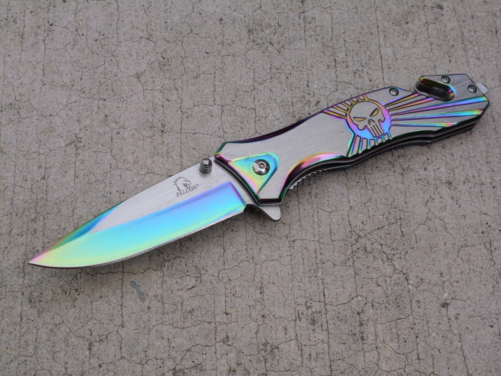 Skull Punisher Pocket Knife All Metal Full Size Window Punch Assisted Titanium