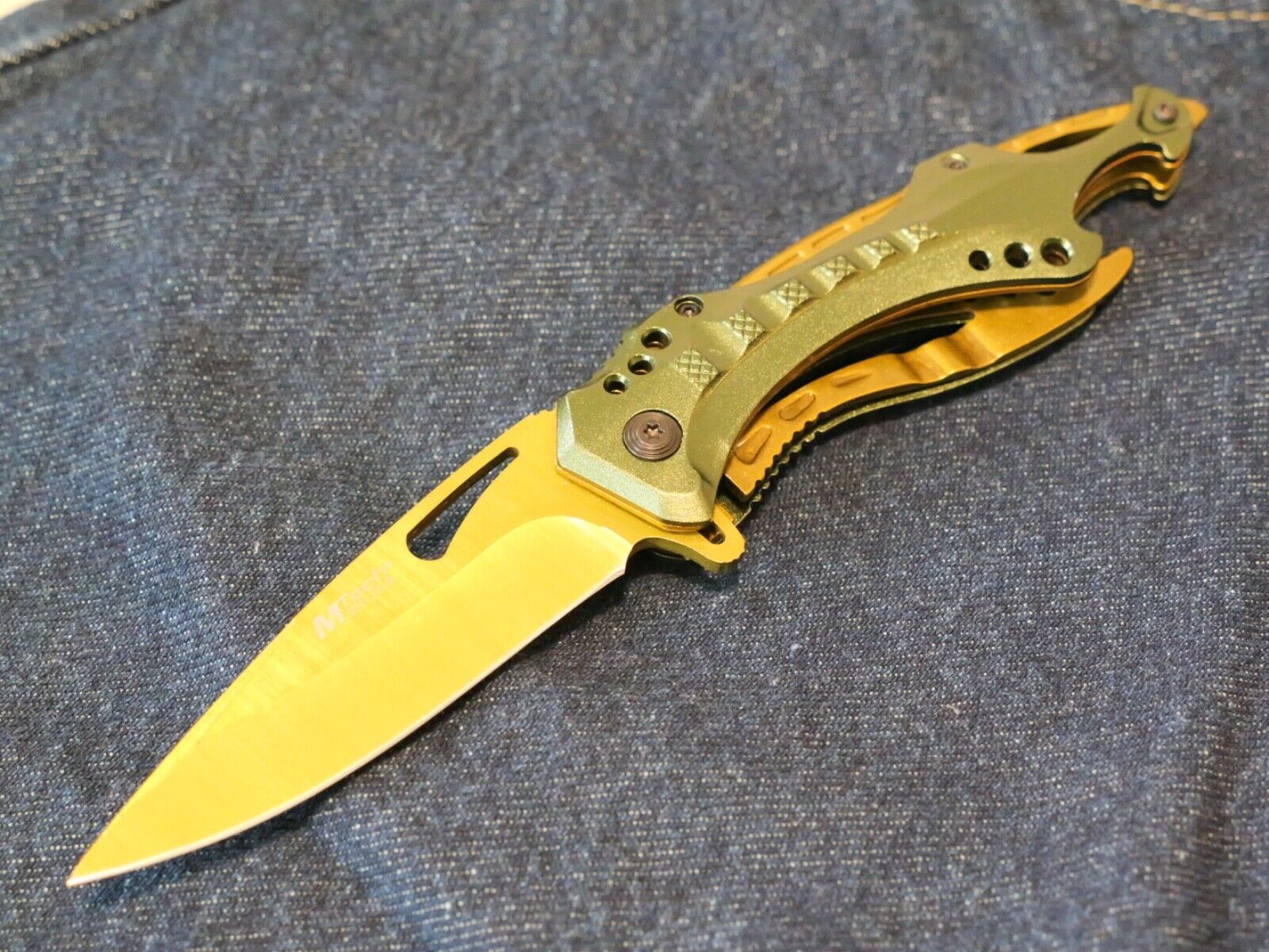 Full Size Spring Assist Pocket Knife Green Bottle Opener Screw Driver 3.5" Blade