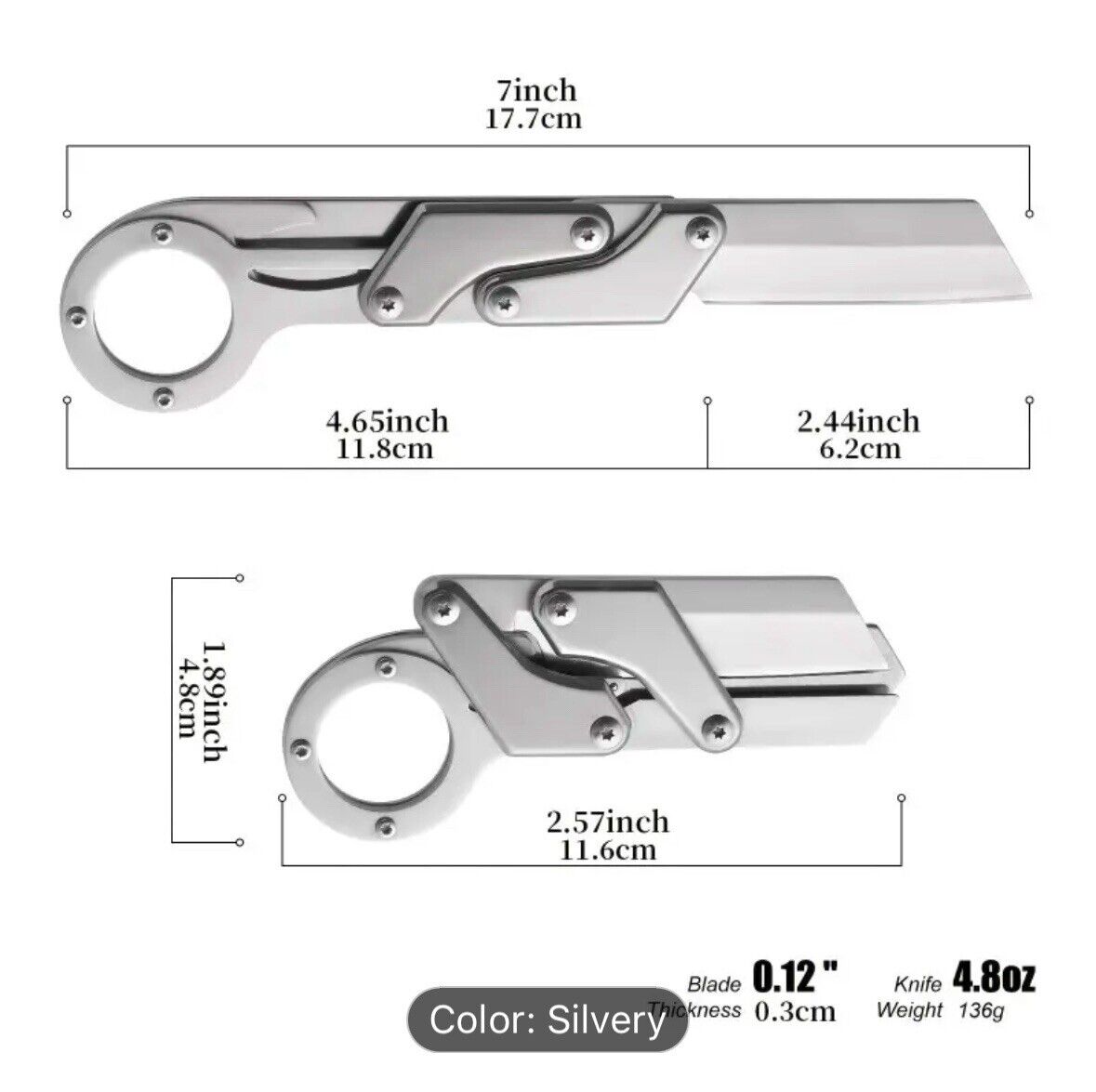 Folding Mechanical Pocket Knife 7 Inches Chrome Stainless Steel Reverse Tanto 