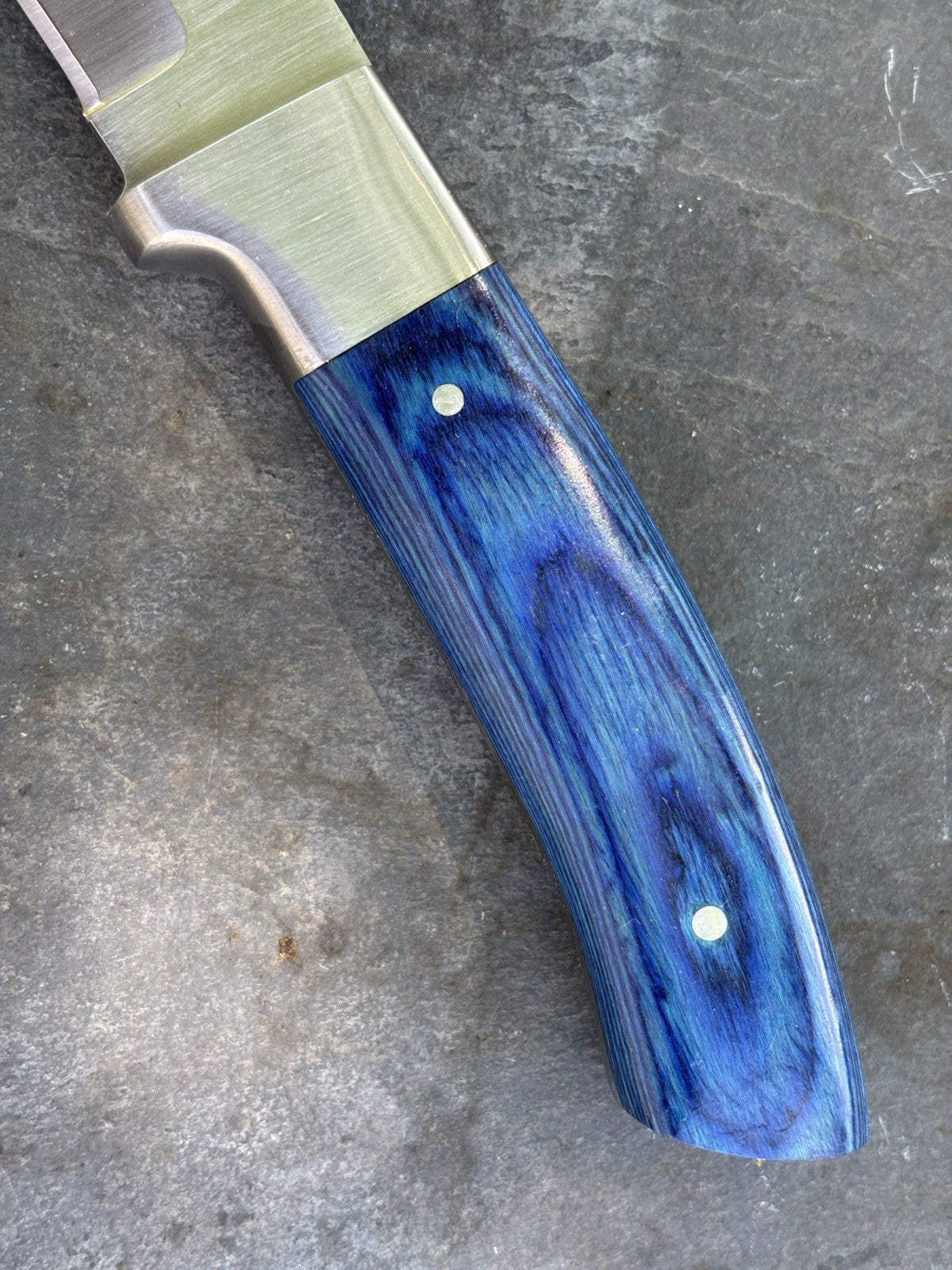 7” Chrome/Blue Fixed Blade Knife Full Tang Leather Sheath Sharp Small
