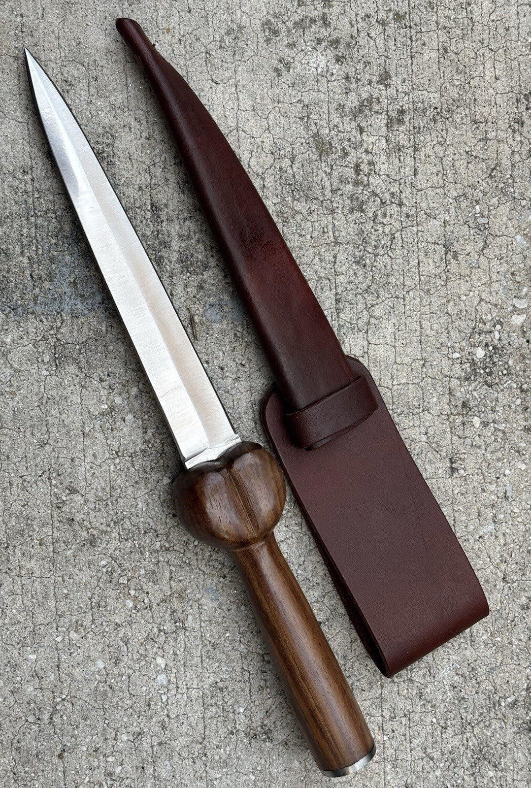 13” Bollocks Dagger Wood Handle Phallus Leather Sheath Spear Point Double Edge