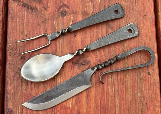 Medieval Cutlery Set Feasting Hand Forged Artisan Historic Spoon Flat Utensil