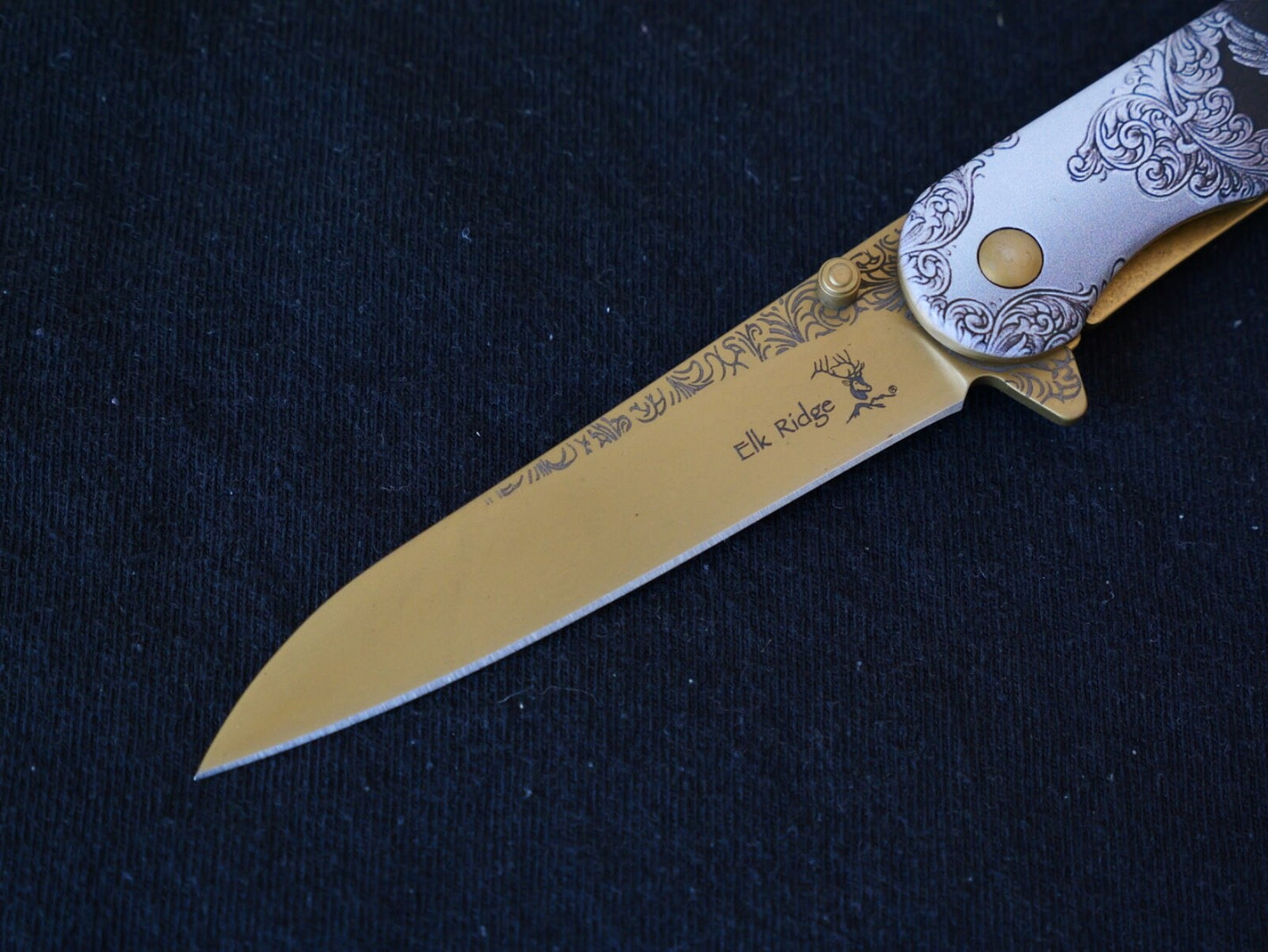 Gold Eagle Spring Assist Pocket Knife Victorian Era Style Ornate Full Metal 8”