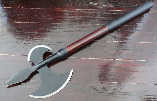 29” Medieval Battle Axe Hand Forged Wood Handle 3 Sided Spear Tip Rustic 