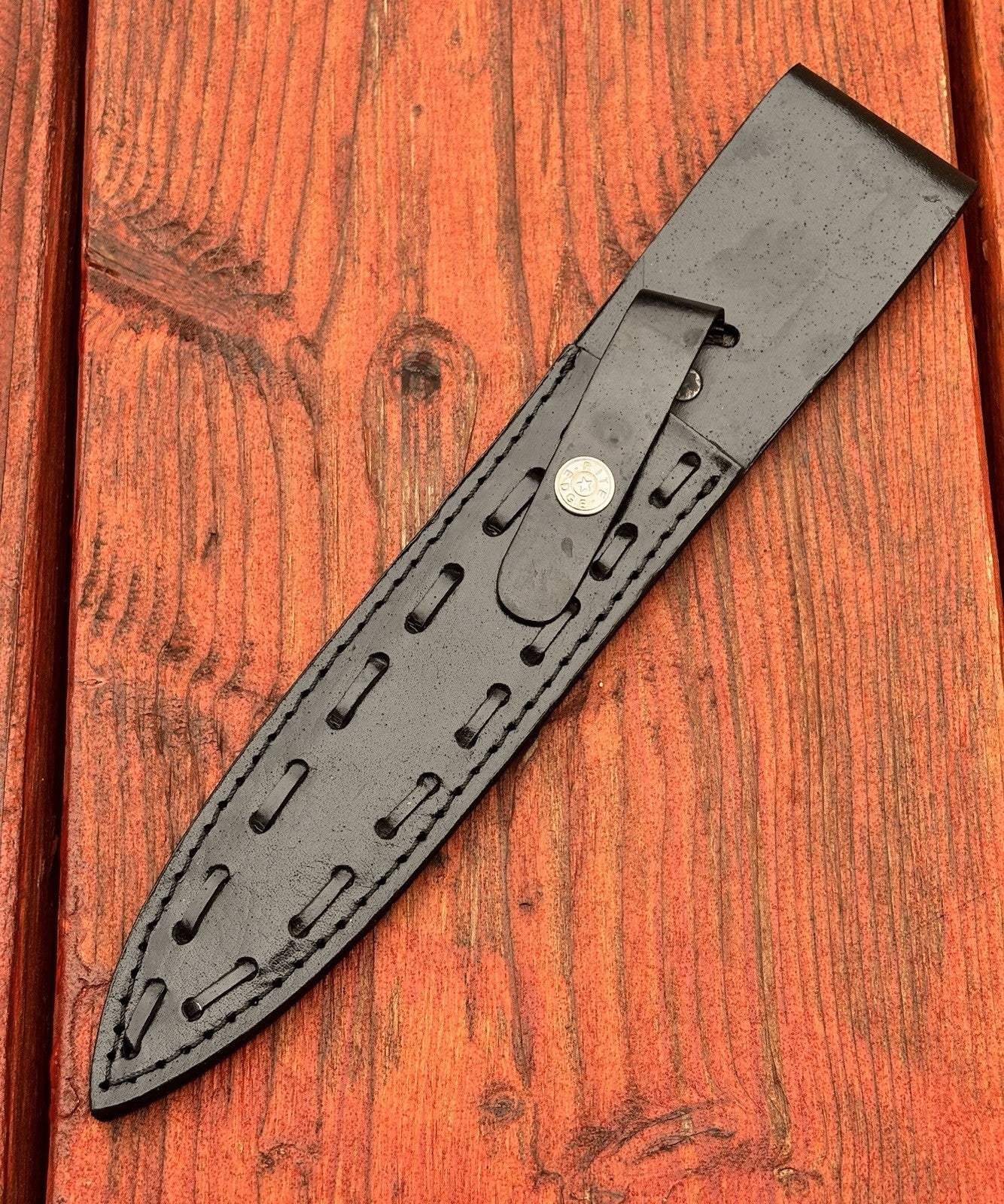 13” FS Commando Dagger Damascus Full Tang Double Edge Spear Point Leather Sheath