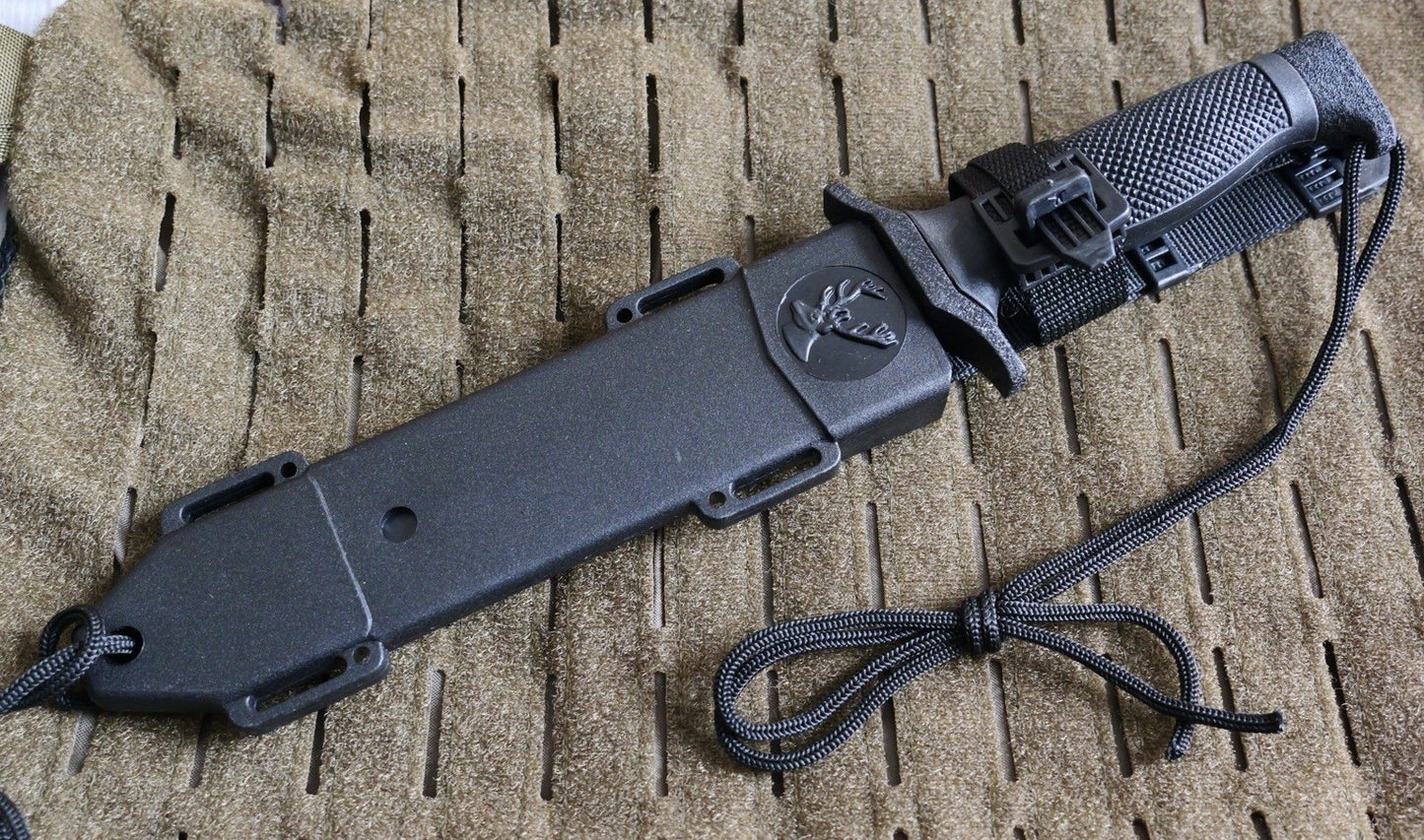 12” Heavy Duty Fixed Blade Knife Black First Recon Sharp Tanto Deluxe Sheath