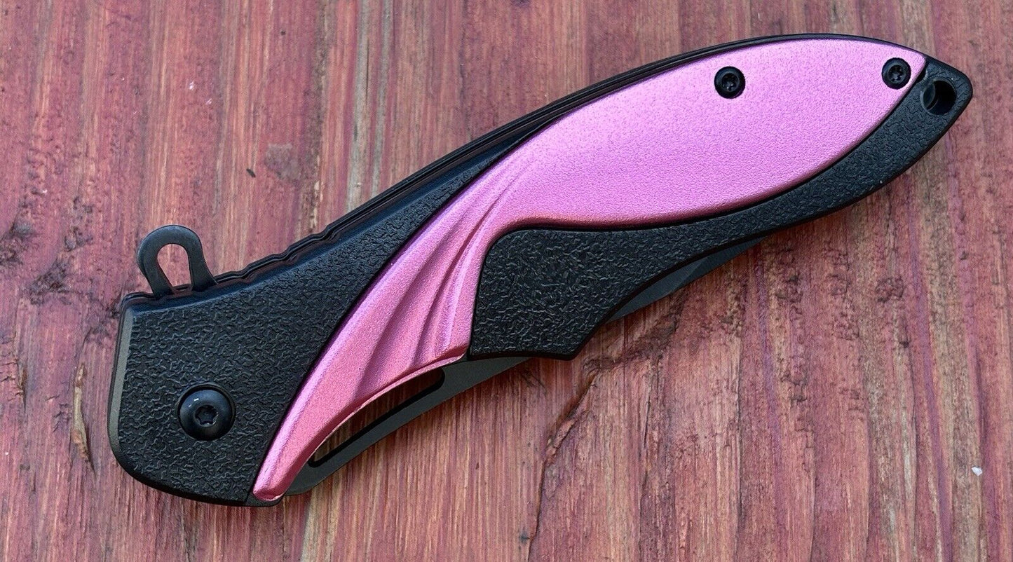 Pink Pocket Knife Black Spring Assisted Folding Girly Pretty Stealth Full Size