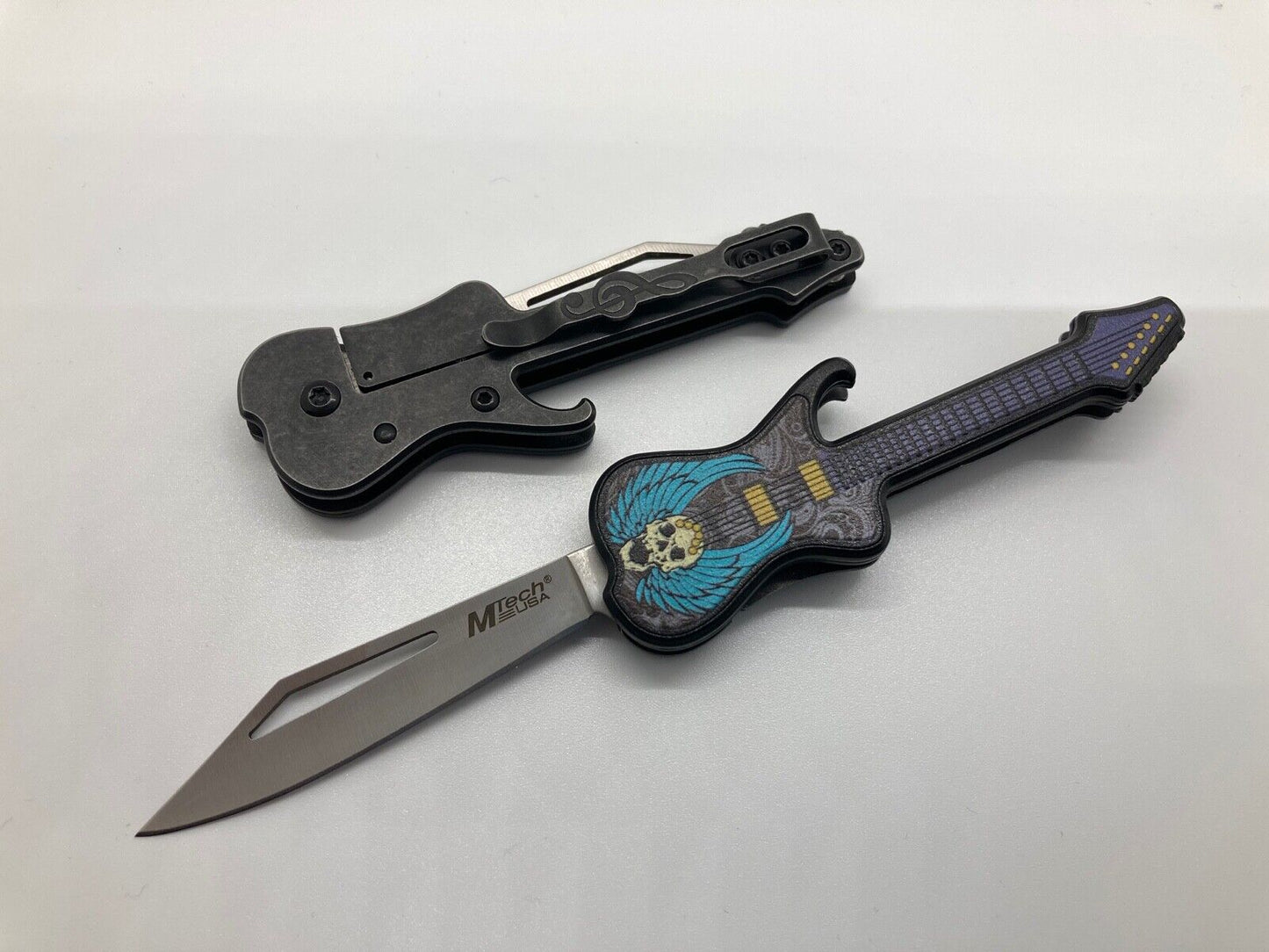 Guitar Folding Pocket Knife Belt Clip EDC Novelty Rock N Roll