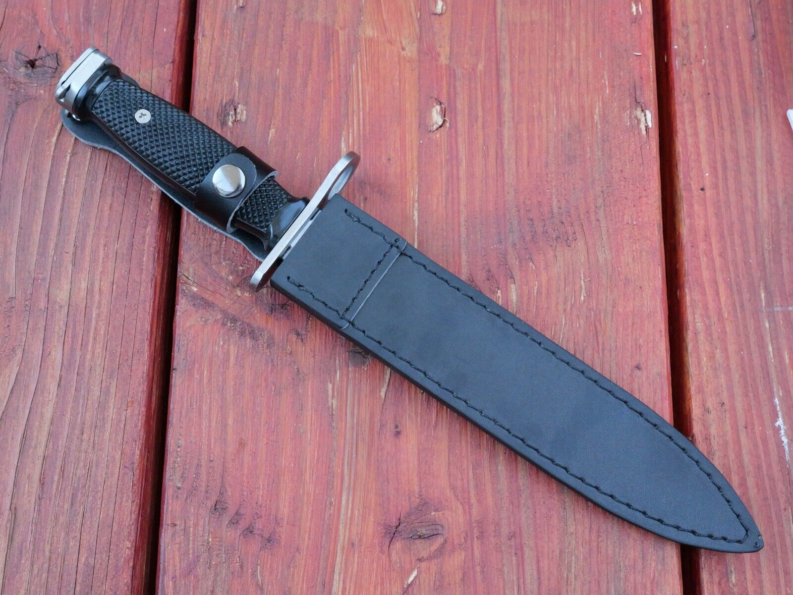 Chrome BAYONET SURVIVAL Knife Sharp Double Edge Leather Tactical Holster 14”