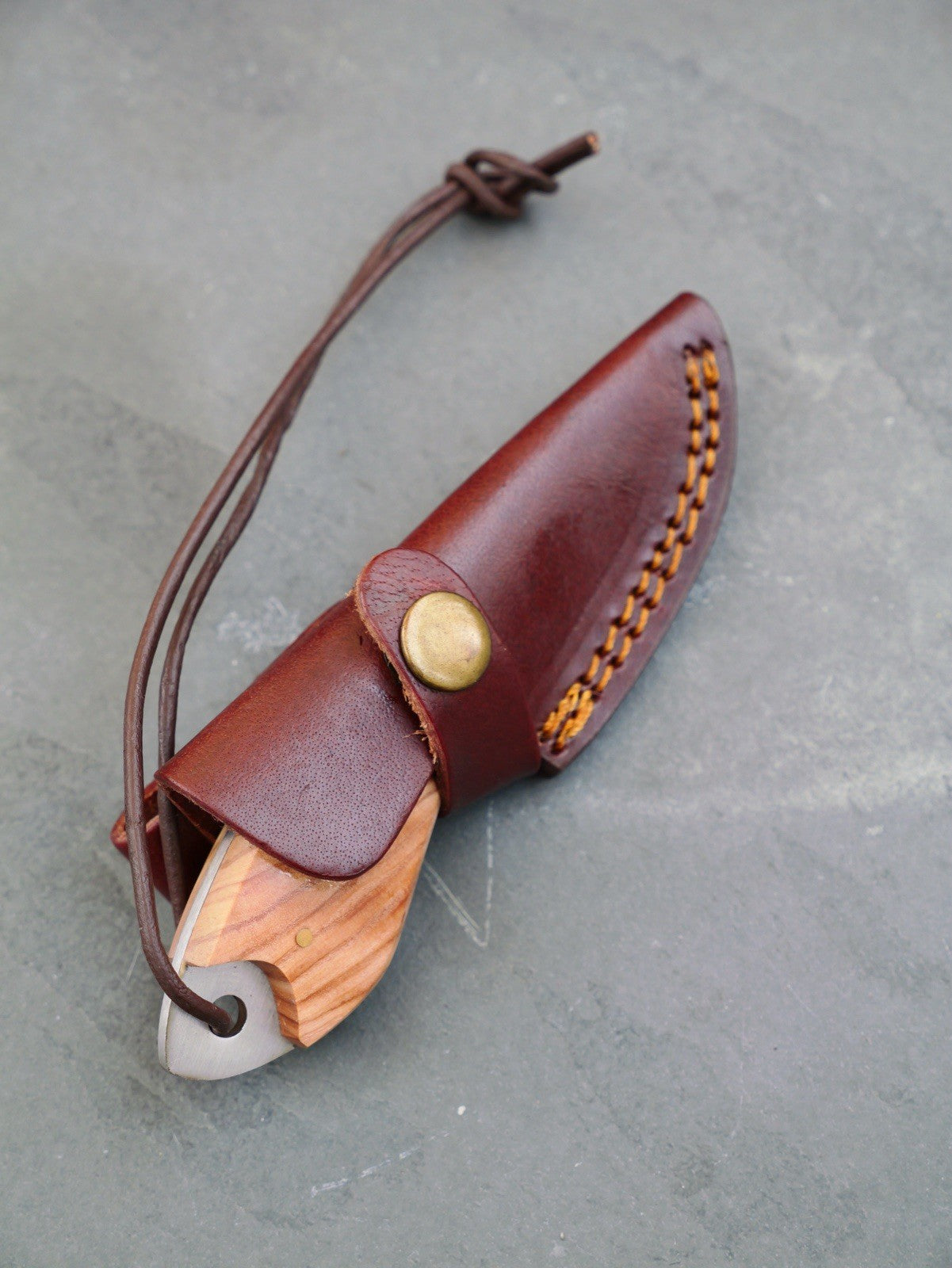 5” Fixed Blade Knife Mini Full Tang Leather Sheath 2” Blade Sharp Wood Handle