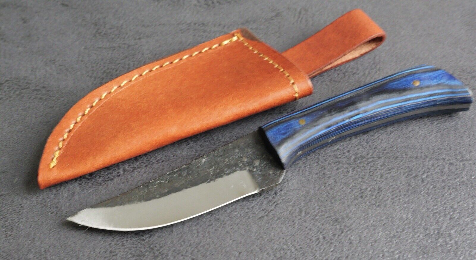 7” Mini Fixed Blade Knife Blue Hand Forged Full Tang Carbon Steel Leather Sheath