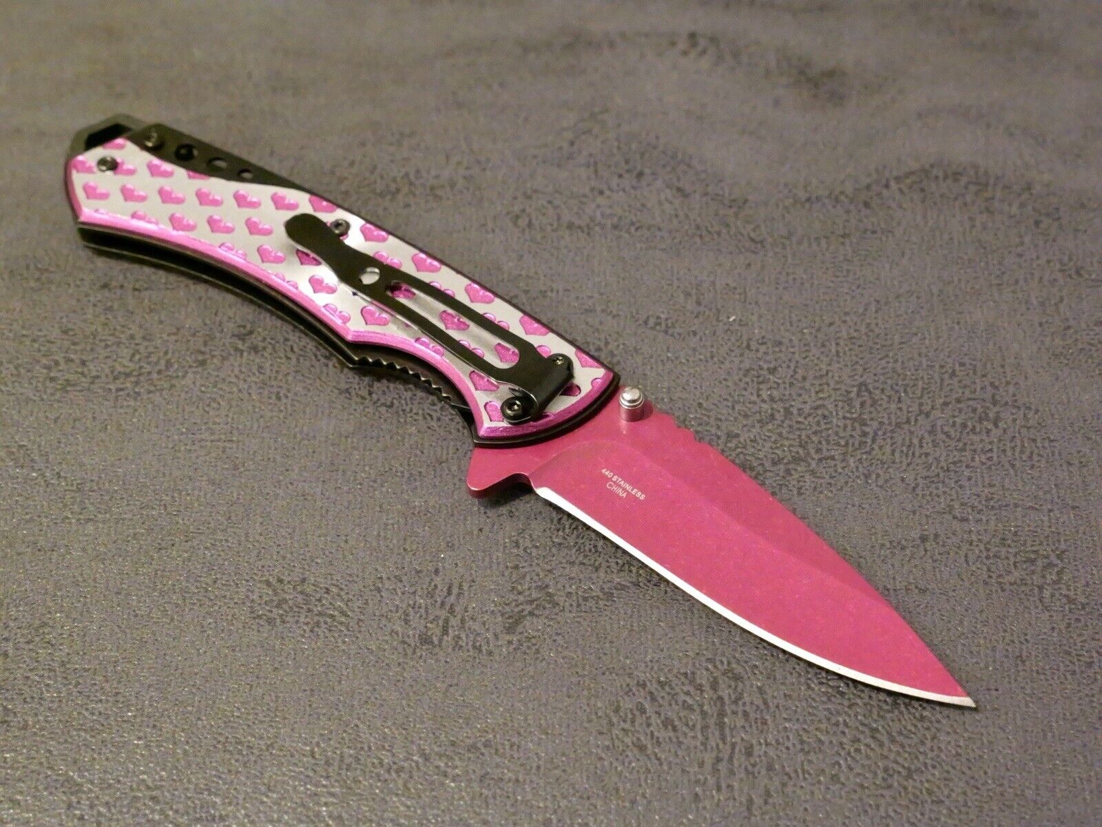 8” Heart Pocket Knife Pink Full Size Ladies Self Defense Girly Cute