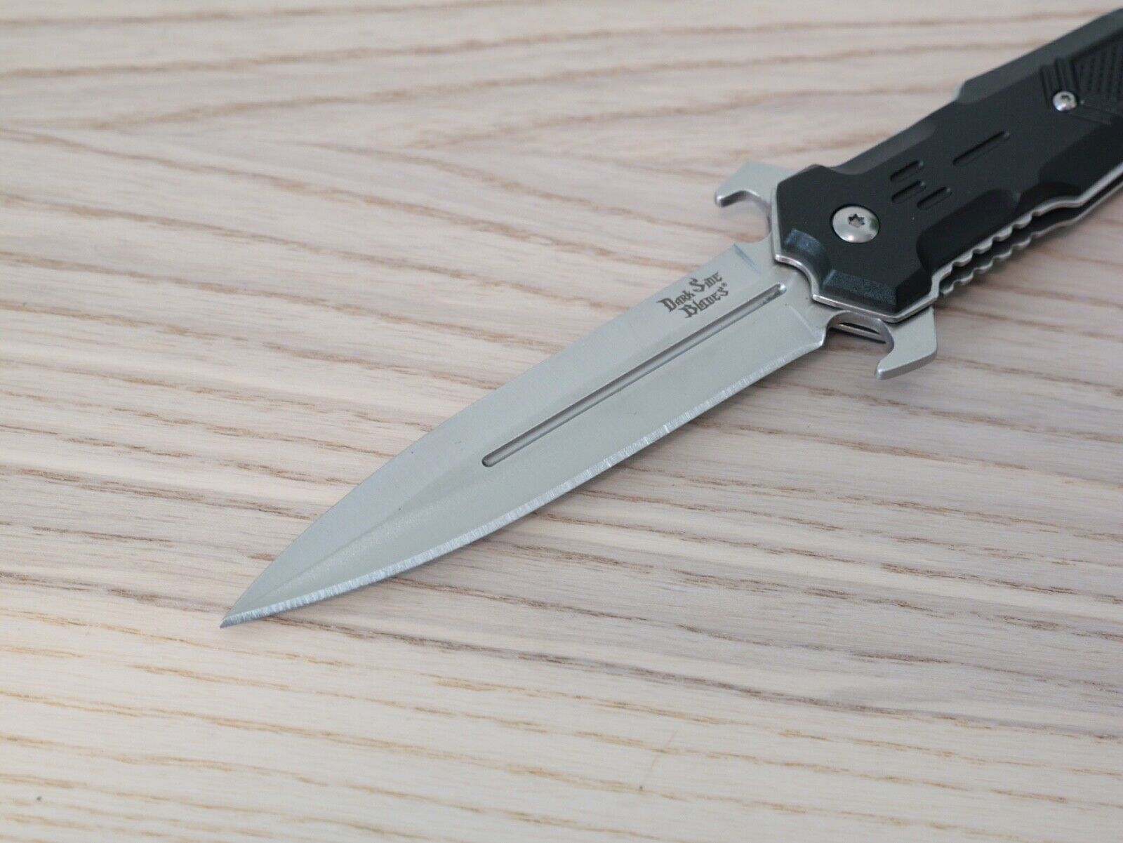 Spear Point Pocket Knife Spring Assisted Modern Design Futuristic Chrome Black