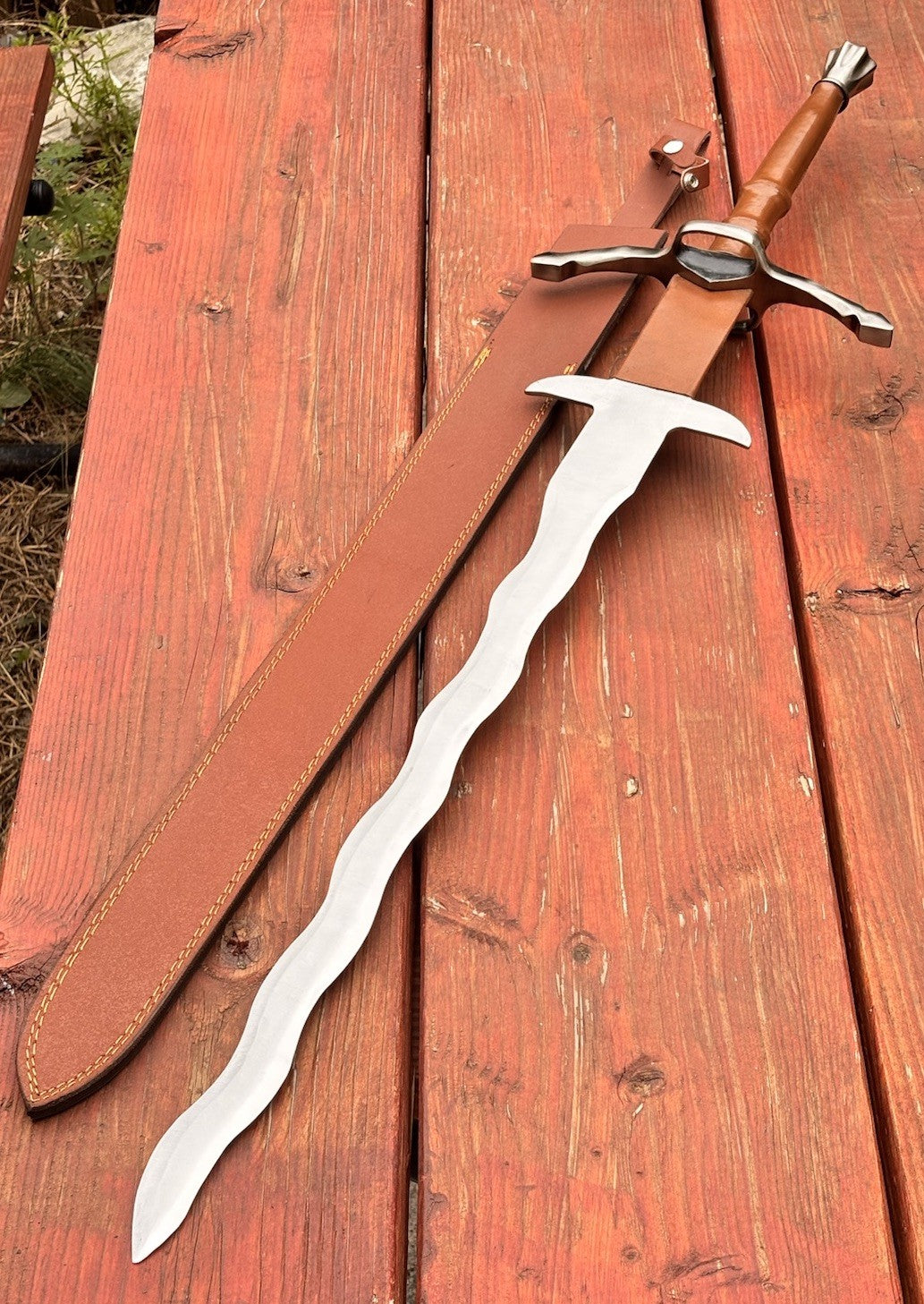MEDIEVAL WARRIOR - VIKING KRIS SWORD 41” Leather Sheath 27” Blade SHARP