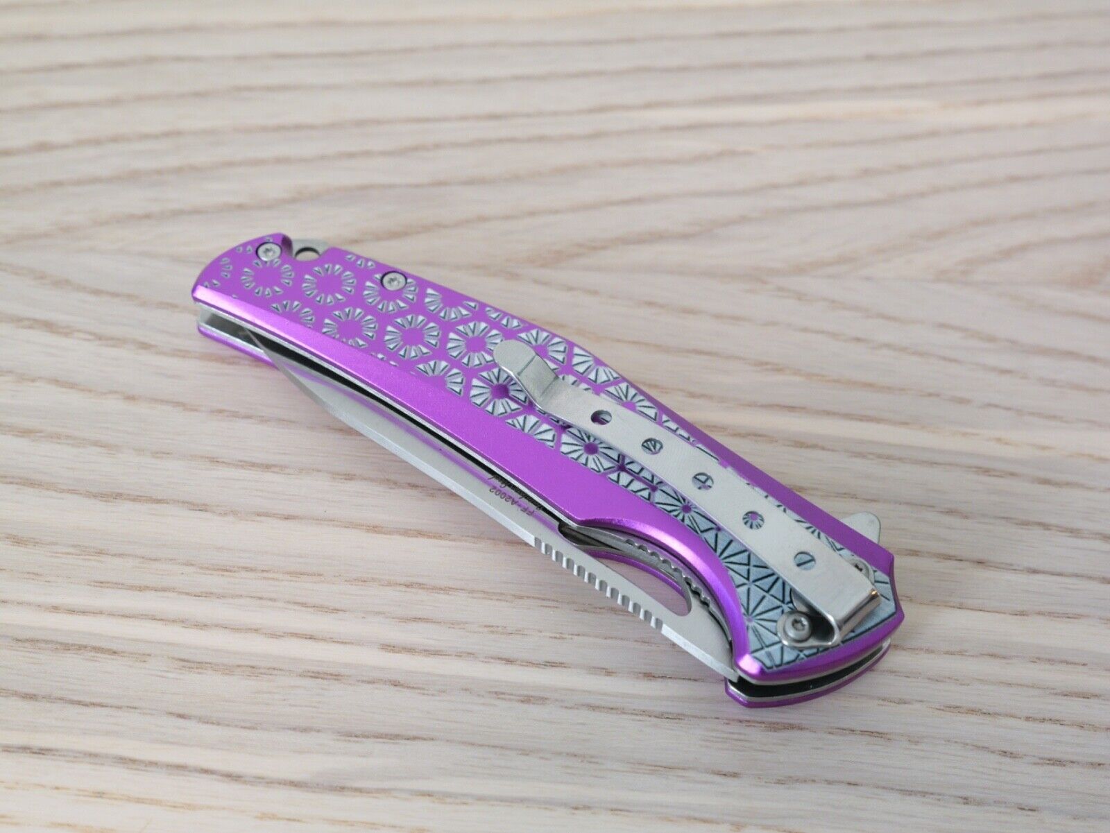 Purple Pocket Knife Spring Assisted Chrome Ladies Self Defense Girly Full Size