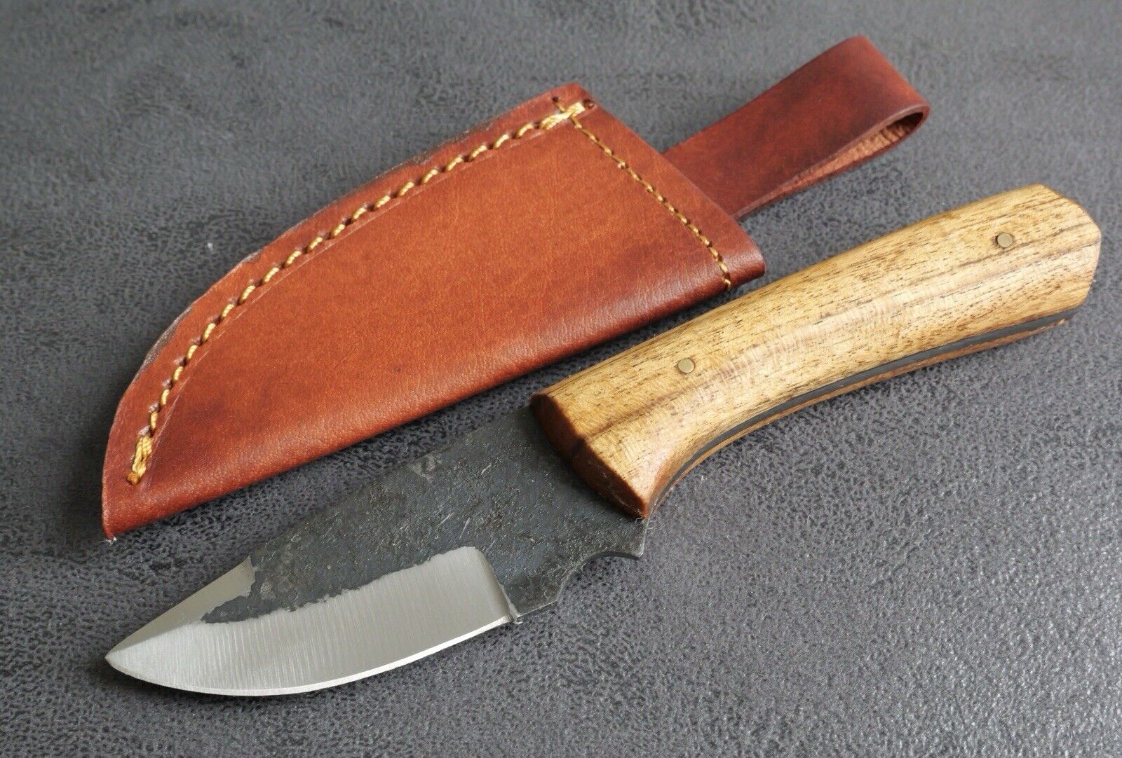 7” Mini Fixed Blade Knife Hand Forged Carbon Steel Full Tang Custom Leather