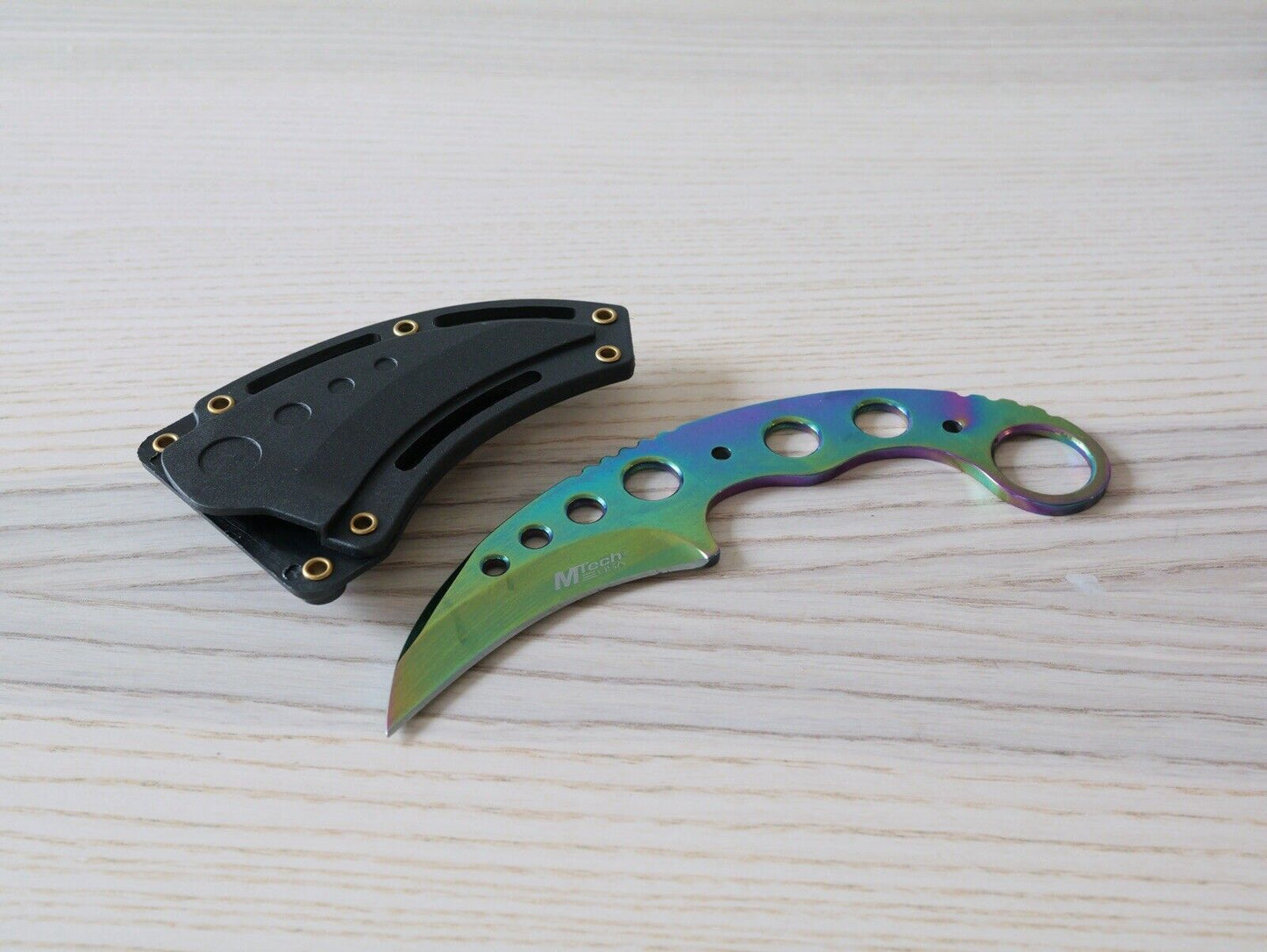 7” Fixed Blade Knife Karambit Full Tang Skeleton Hard Sheath Belt Loop Stealth