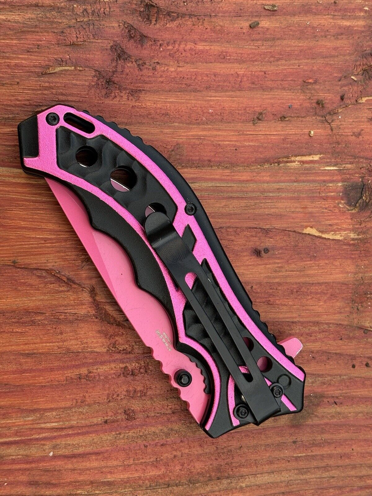 Hot Pink Pocket Knife Spring Assisted Black Ladies Self Defense Girly Full Size