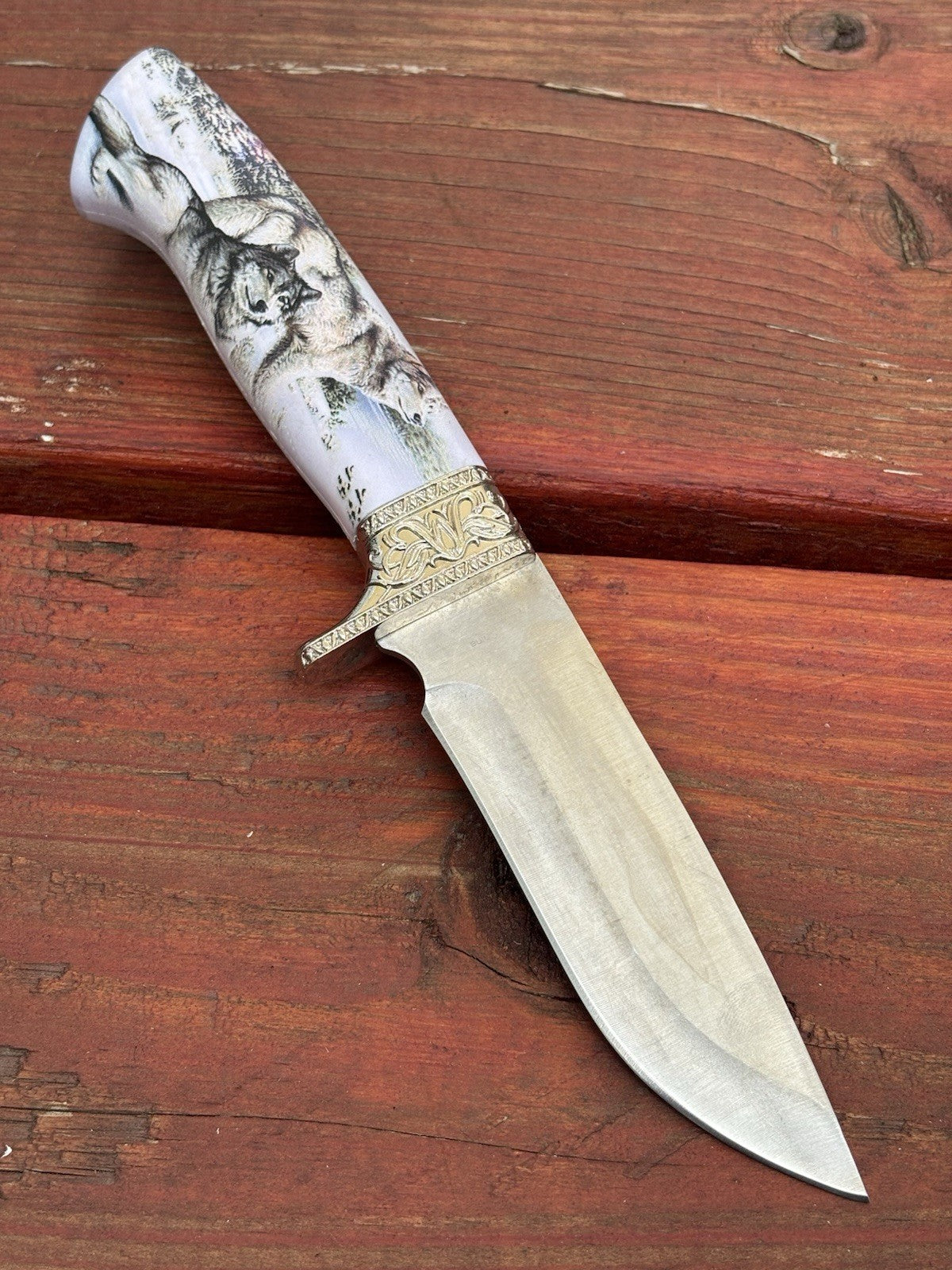 10” Wolf Print Fixed Blade Knife USA Nylon Sheath Belt Loop Survival Knife