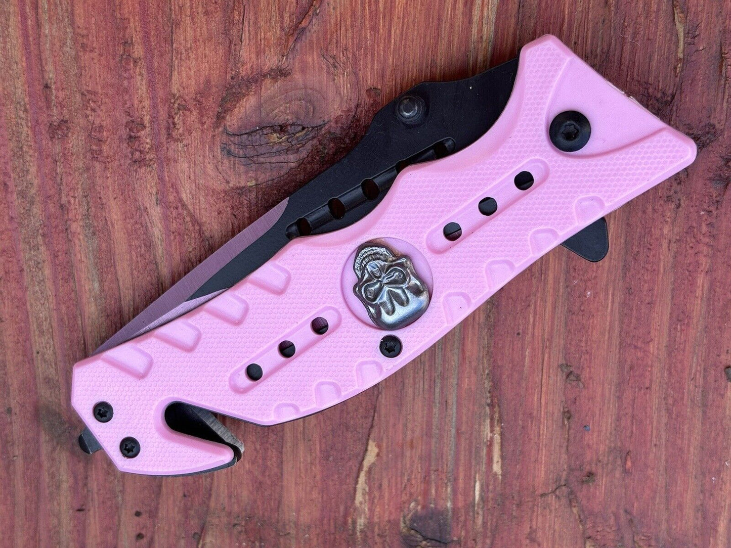 Pink Pocket Knife Skull Pretty Window Punch Seat Belt Cutter Assisted Sharp