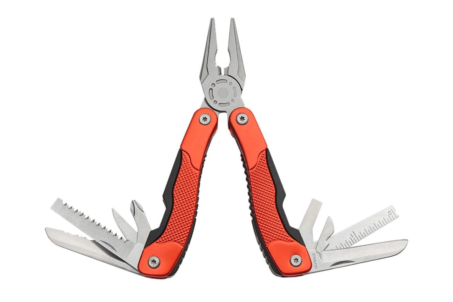 Multi Tool Red Full Size 13 Functions Pliers Knife Saw Screwdriver Ruler Sheath