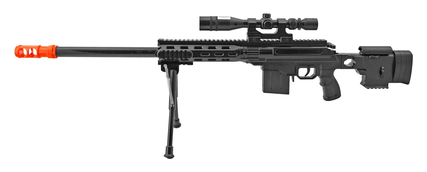 UKARMS P2589 Spring Powered Airsoft Sniper Rifle w/ Scope & Bipod - Black 38"