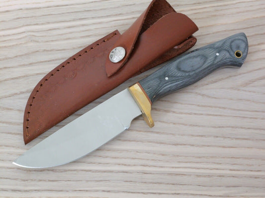 9" Fixed Blade Knife Carbon Steel Hand Forged Brass Guard Custom leather Sheath