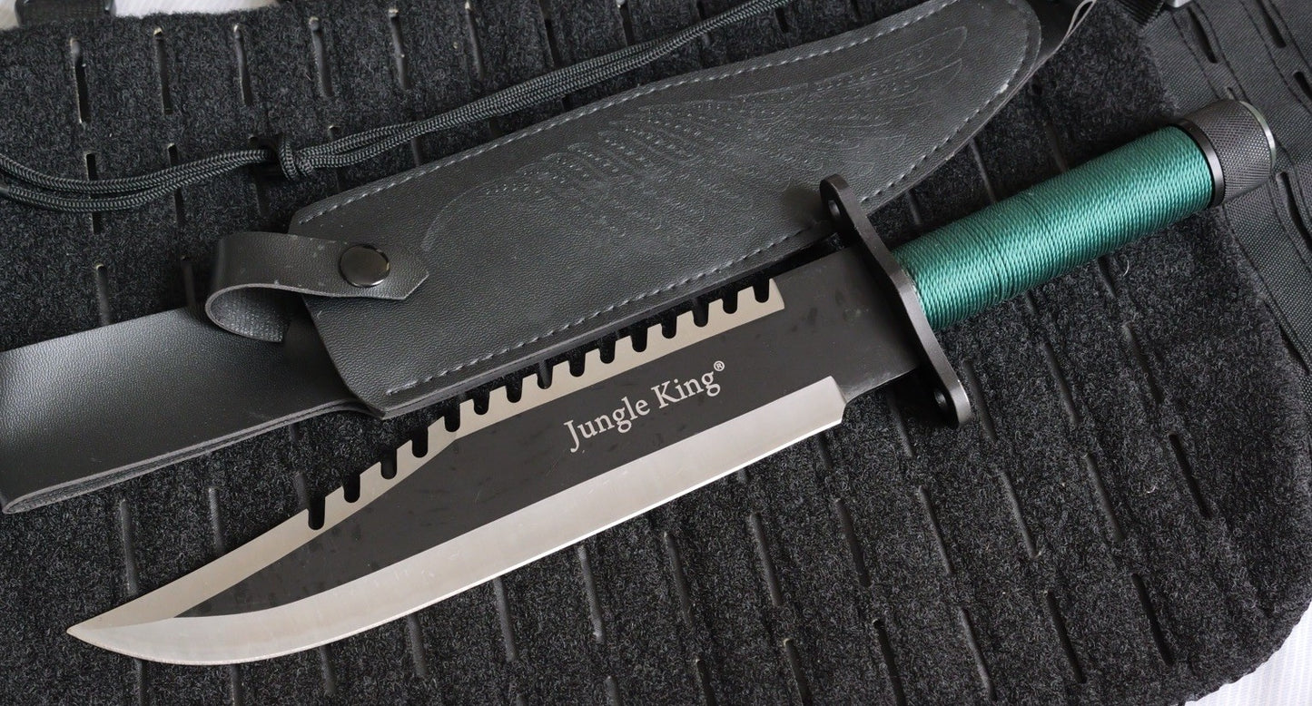15” Survival Knife Fixed Blade Survival Kit Movie Green 10” Blade Serrated Back