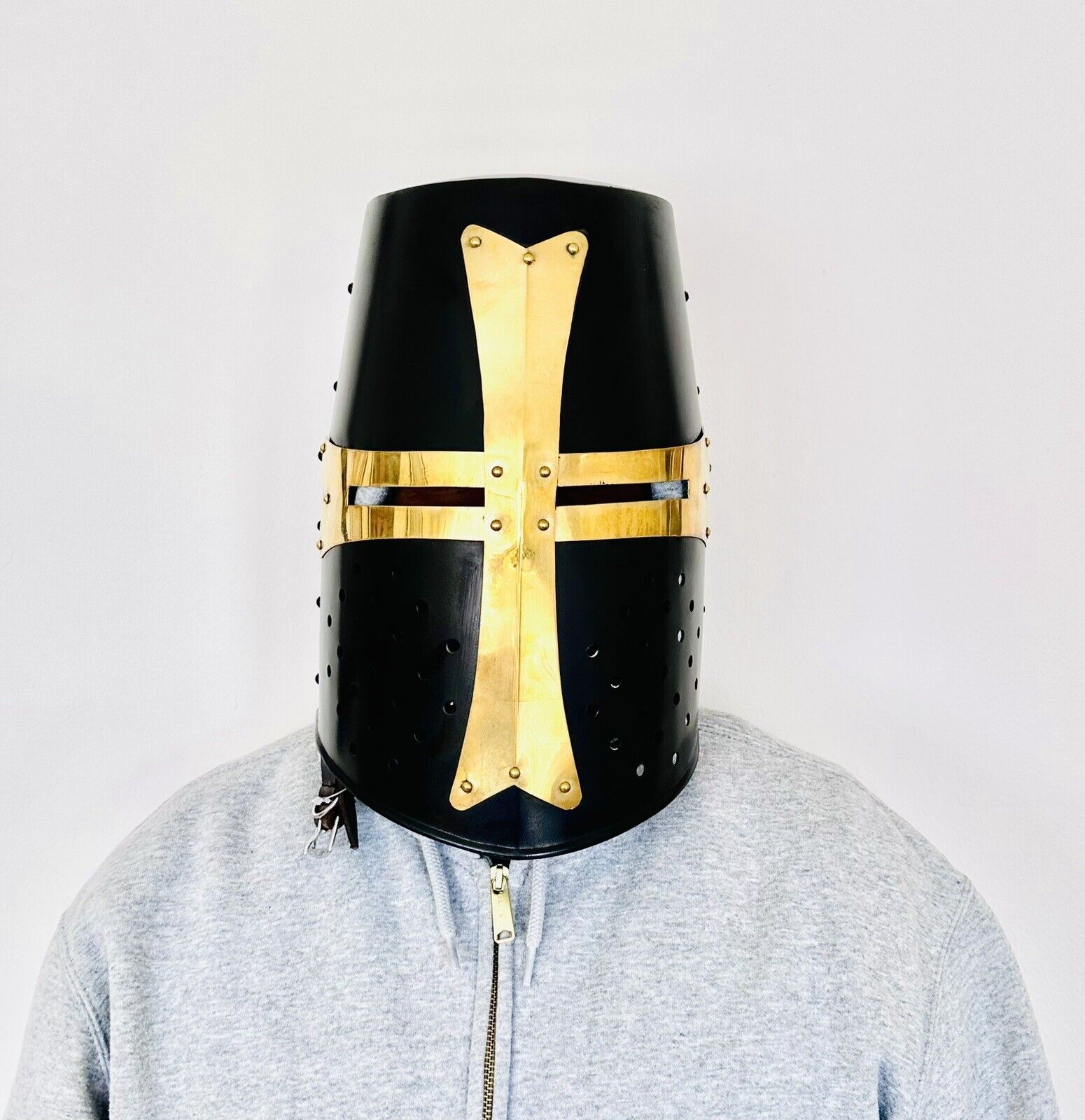 Medieval Helmet Knights Templar Black Brass Armour Metal