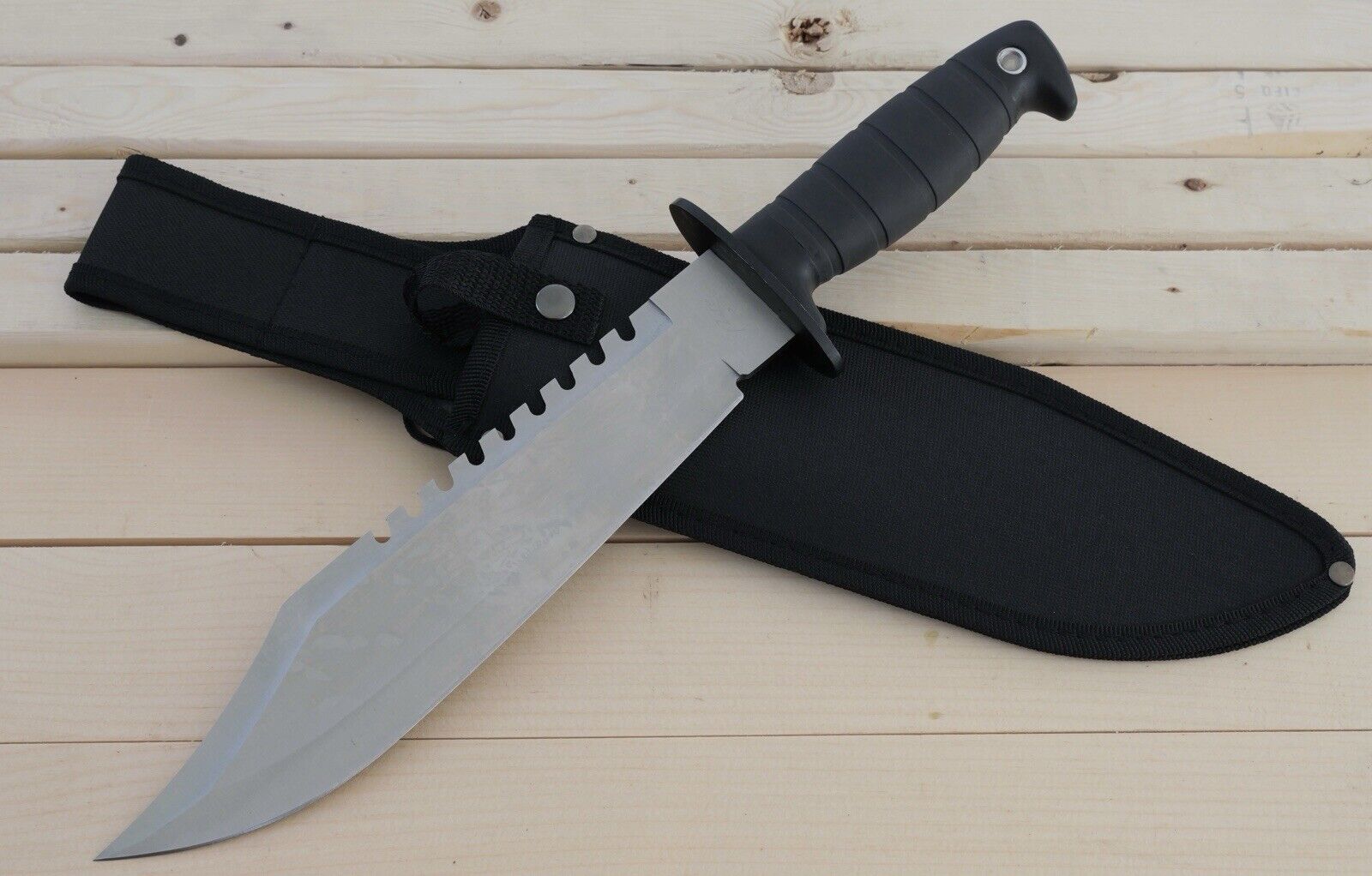 15” Survival Knife Fire Starter Sawback Rubber Handle Heavy Duty 7cr13 Steel 