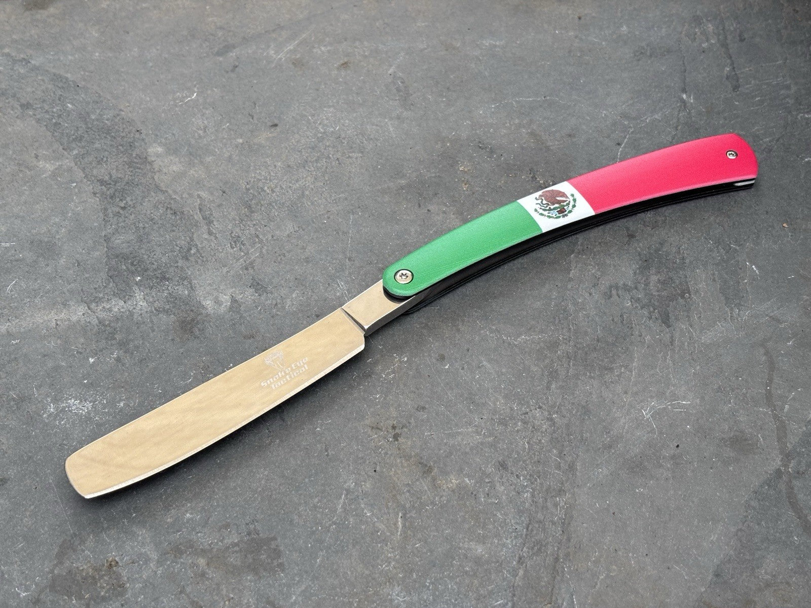OG Vintage Shaving Straight Razor Chrome Finish Mexico Flag All Metal Barber