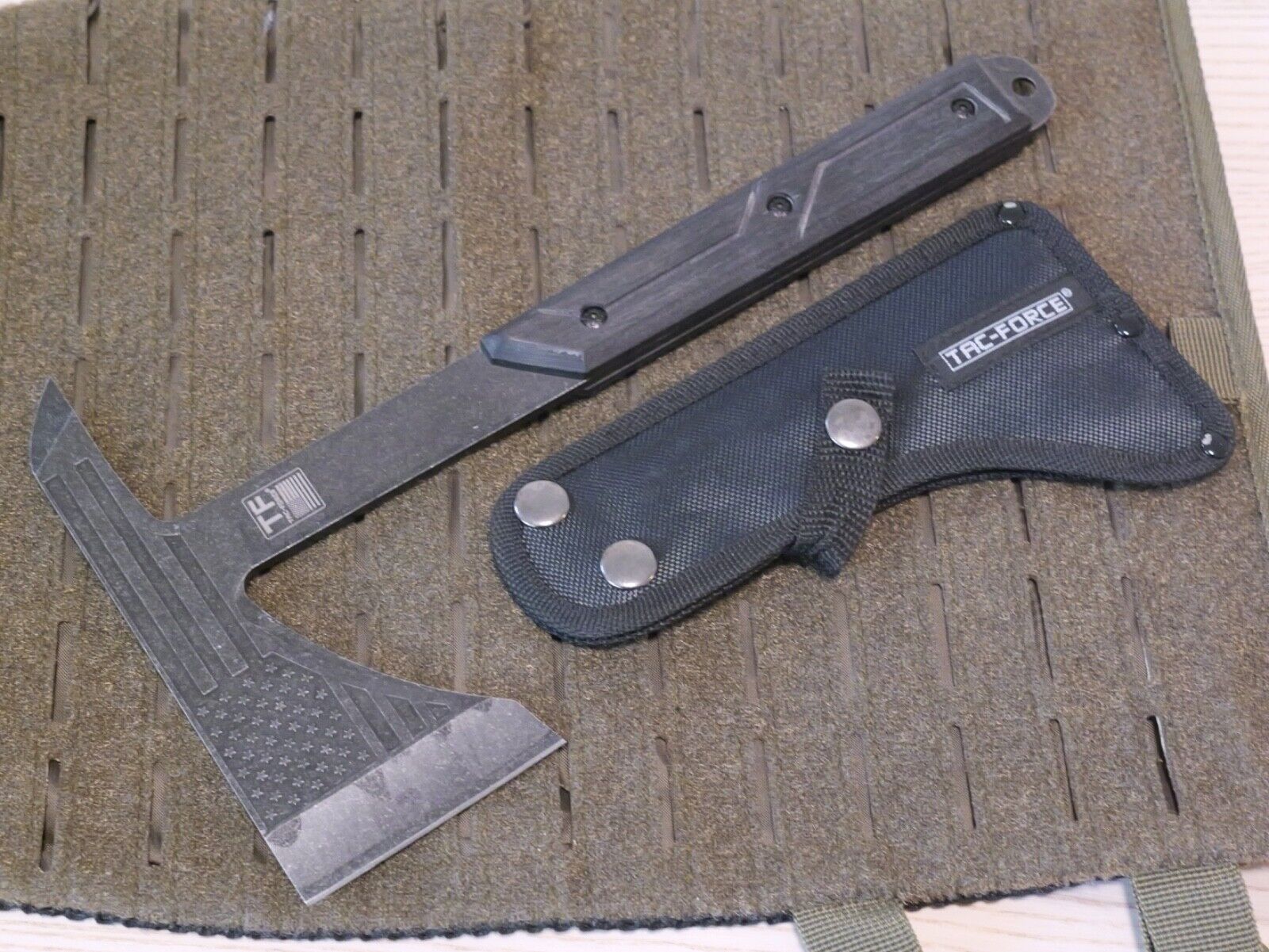 Tac Force Full Tang Tactical Axe TOMAHAWK Full Size 13" USA Flag Wood Handle