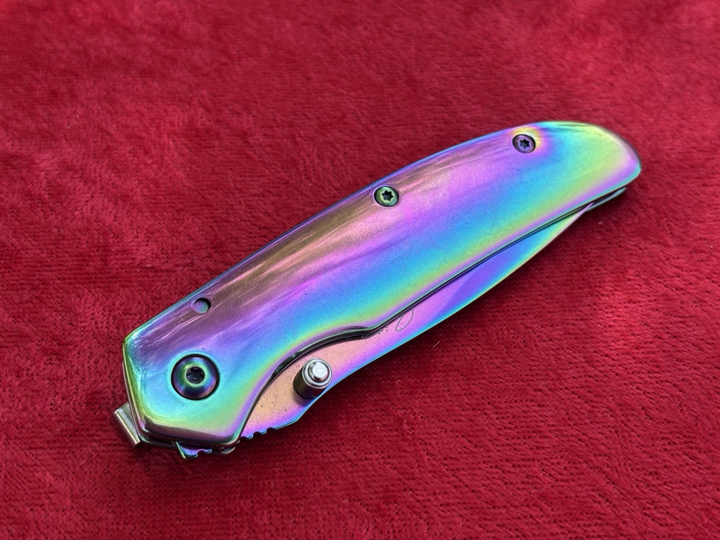 4” Manual Pocket Knife Rainbow IV Full Metal Titanium Coated Medium Size Sharp